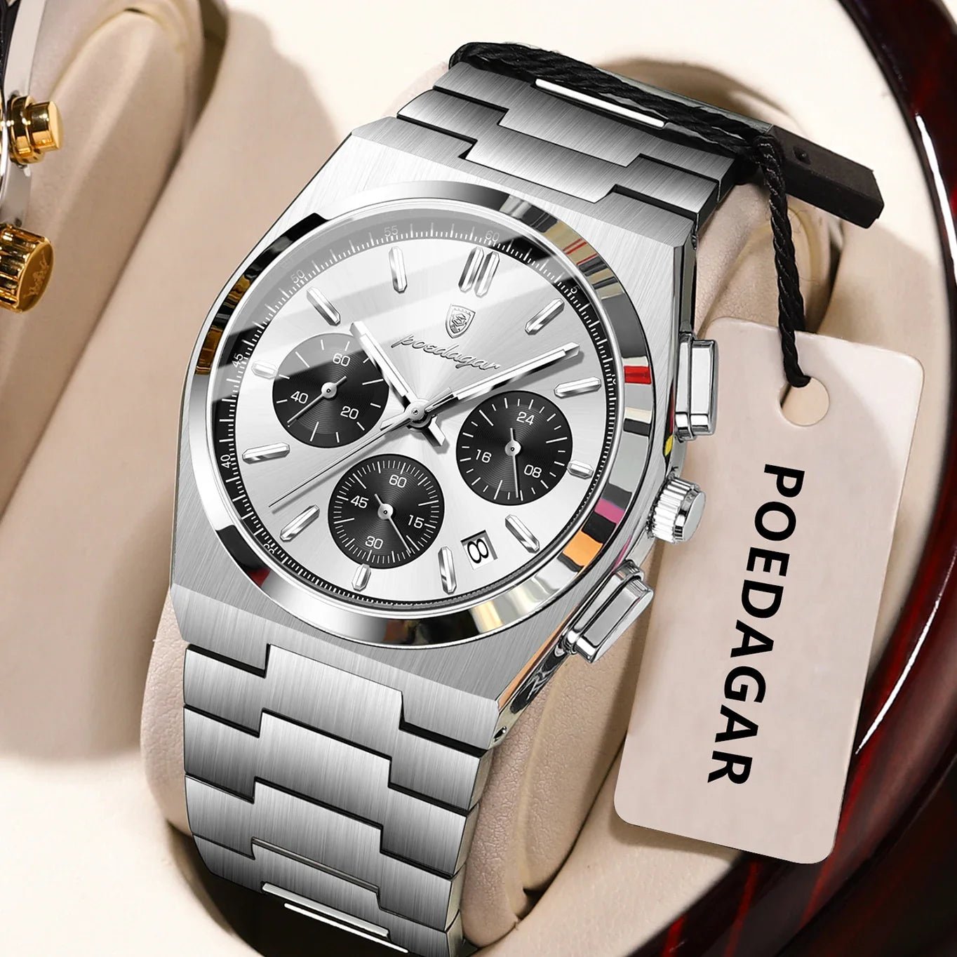 POEDAGAR Luxury Man Watch Chronograph Date Stainless Steel Sport Men Wristwatch Waterproof Luminous Fashion Quartz Men's Watches - Overture Gifts