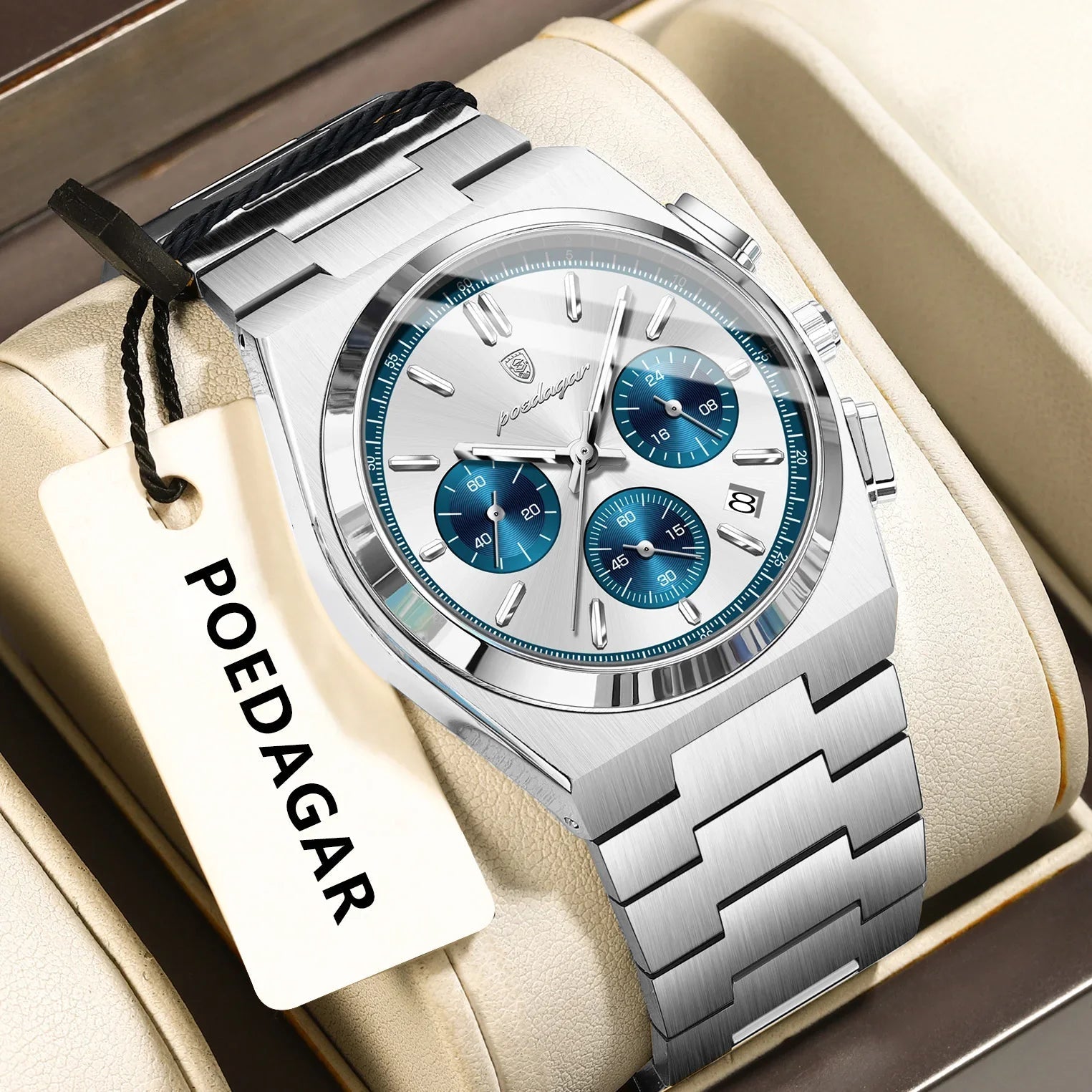 POEDAGAR Luxury Man Watch Chronograph Date Stainless Steel Sport Men Wristwatch Waterproof Luminous Fashion Quartz Men's Watches - Overture Gifts