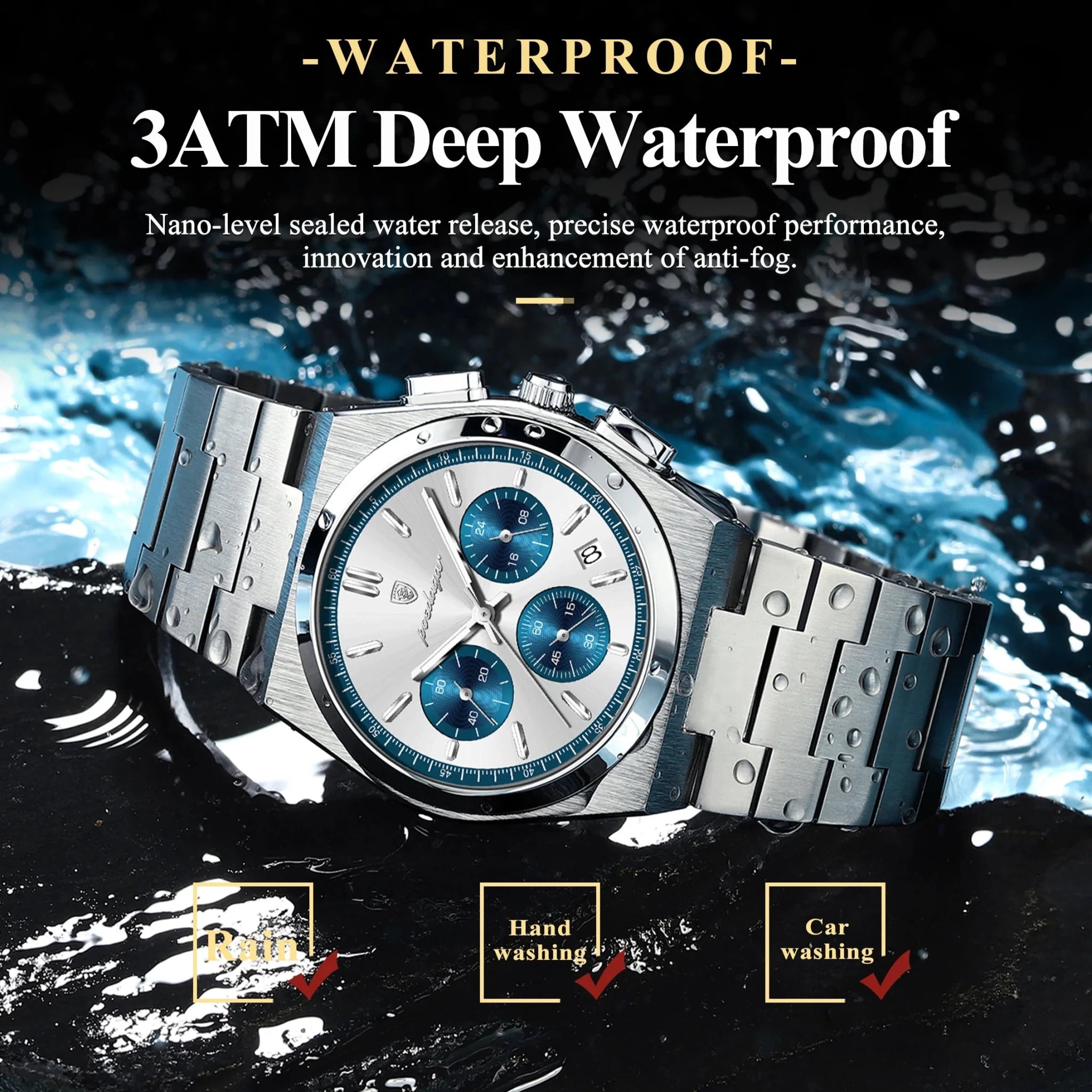 POEDAGAR Luxury Man Watch Chronograph Date Stainless Steel Sport Men Wristwatch Waterproof Luminous Fashion Quartz Men's Watches - Overture Gifts