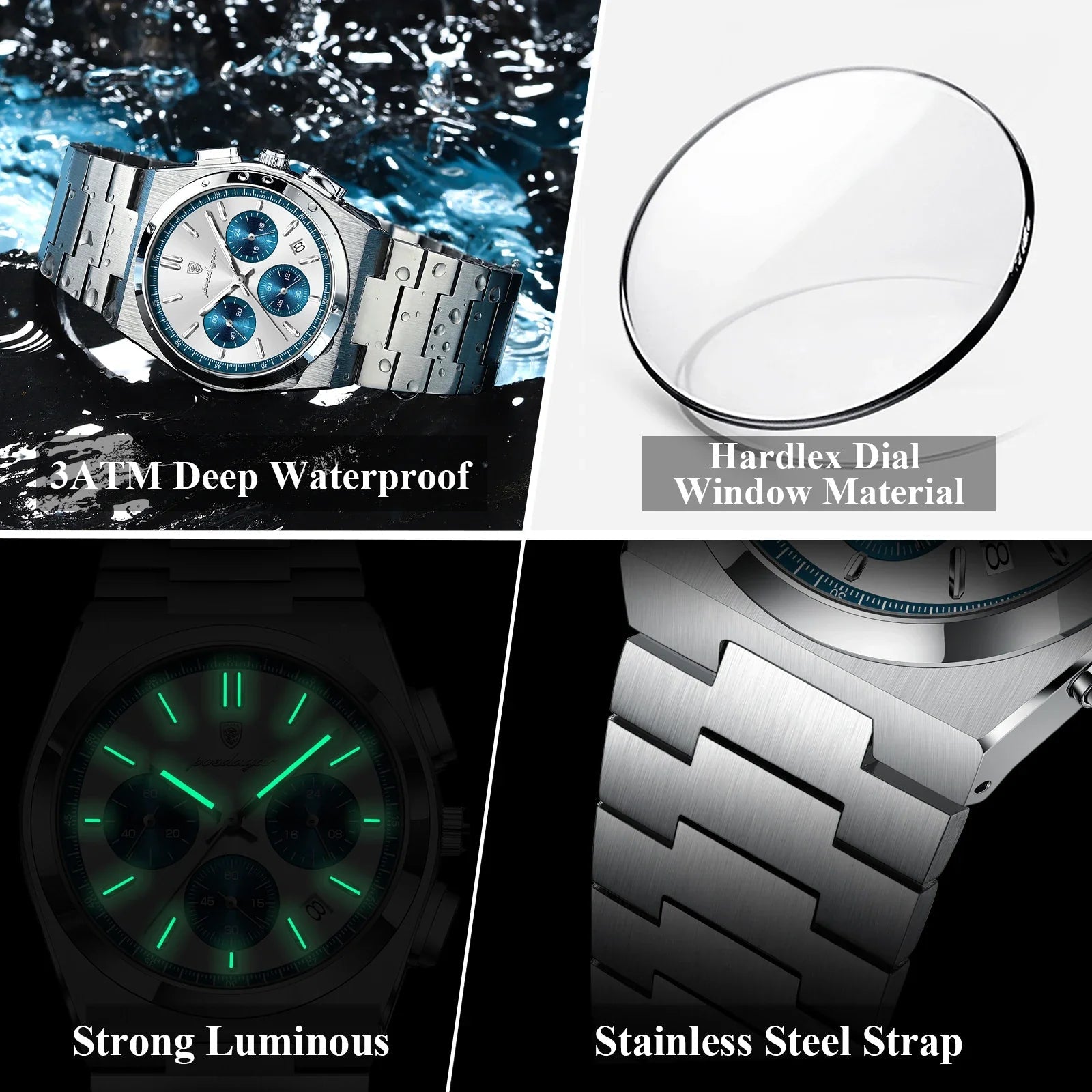 POEDAGAR Luxury Man Watch Chronograph Date Stainless Steel Sport Men Wristwatch Waterproof Luminous Fashion Quartz Men's Watches - Overture Gifts