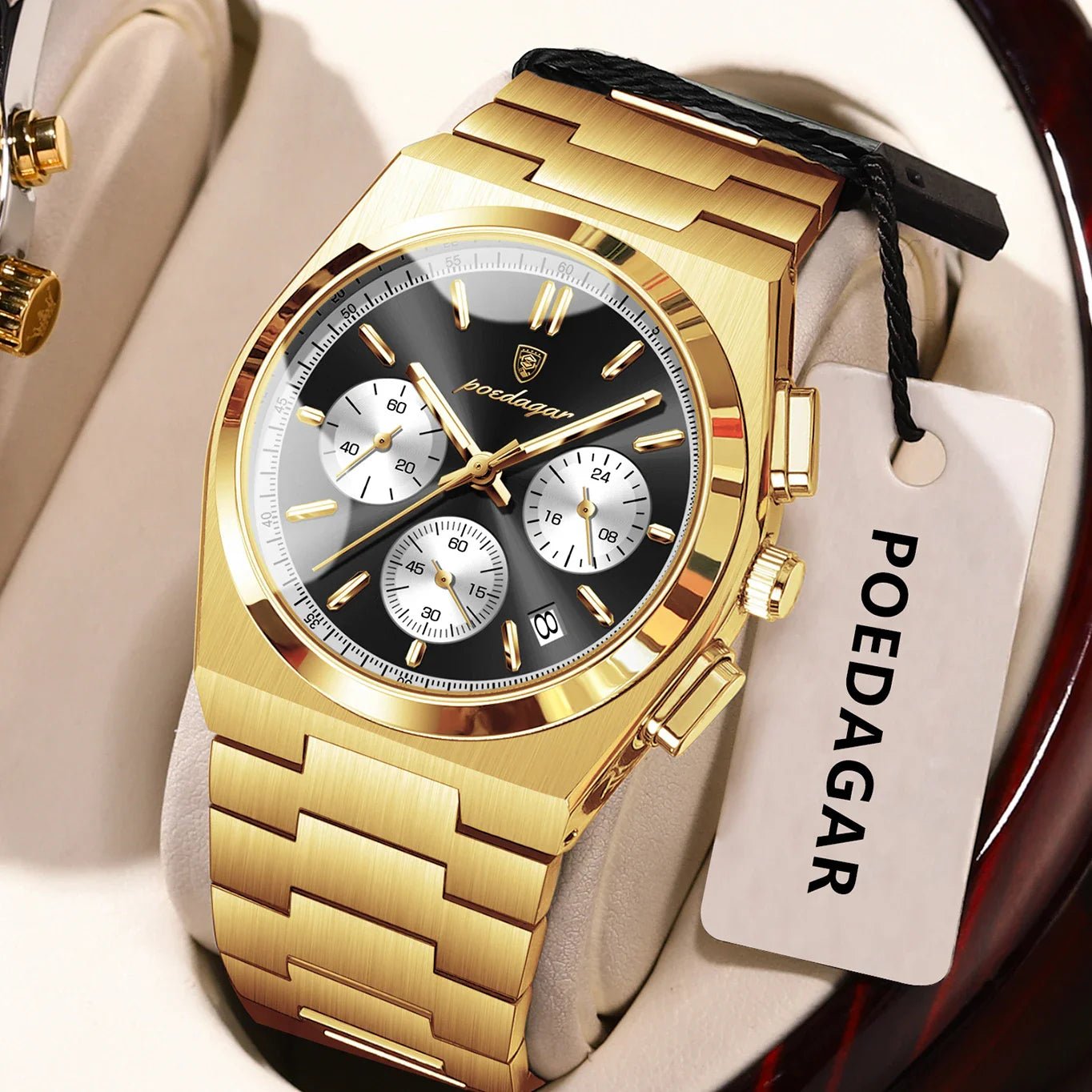 POEDAGAR Luxury Man Watch Chronograph Date Stainless Steel Sport Men Wristwatch Waterproof Luminous Fashion Quartz Men's Watches - Overture Gifts