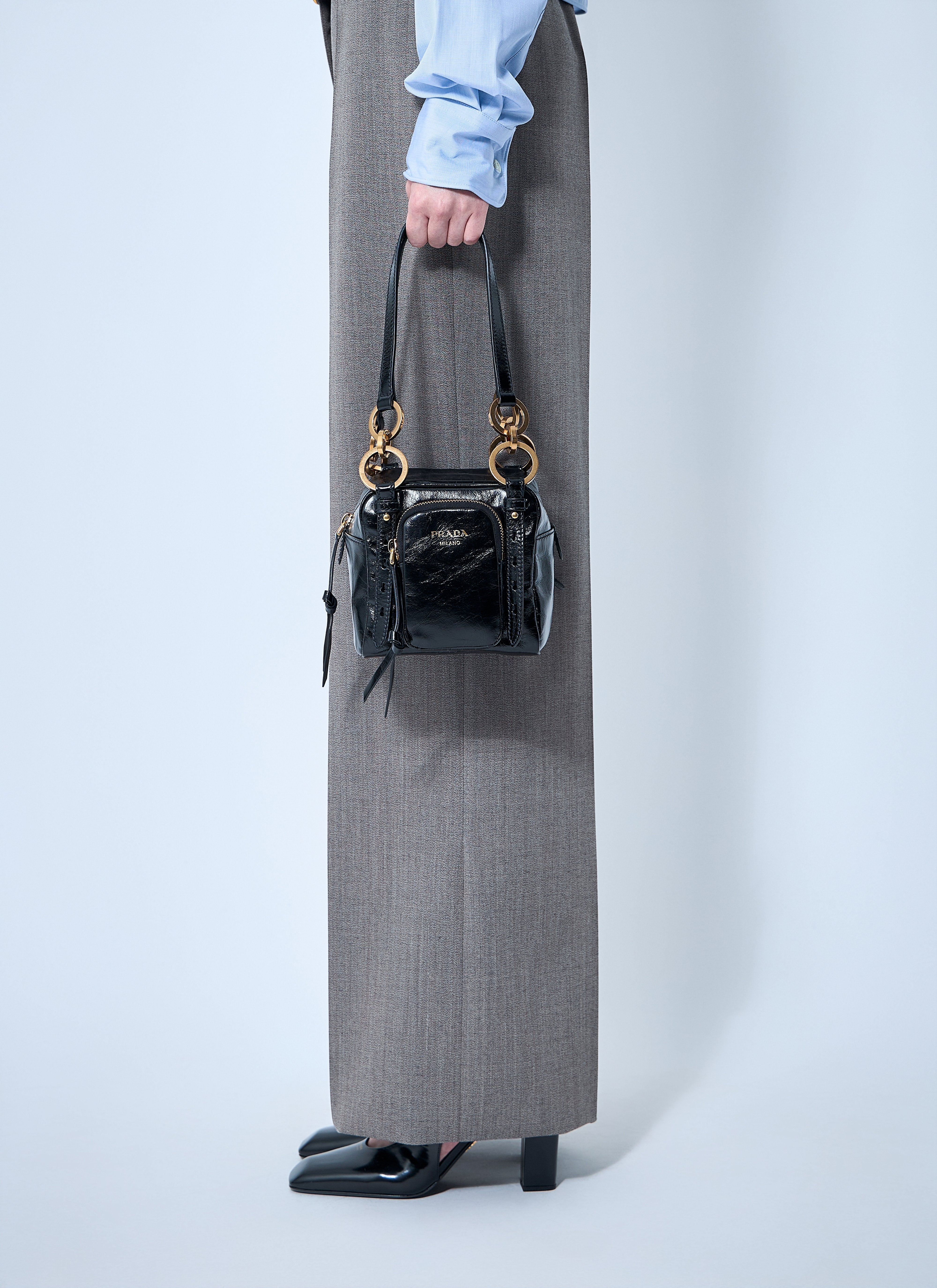Prada Women Mini Dangle Leather Handbag