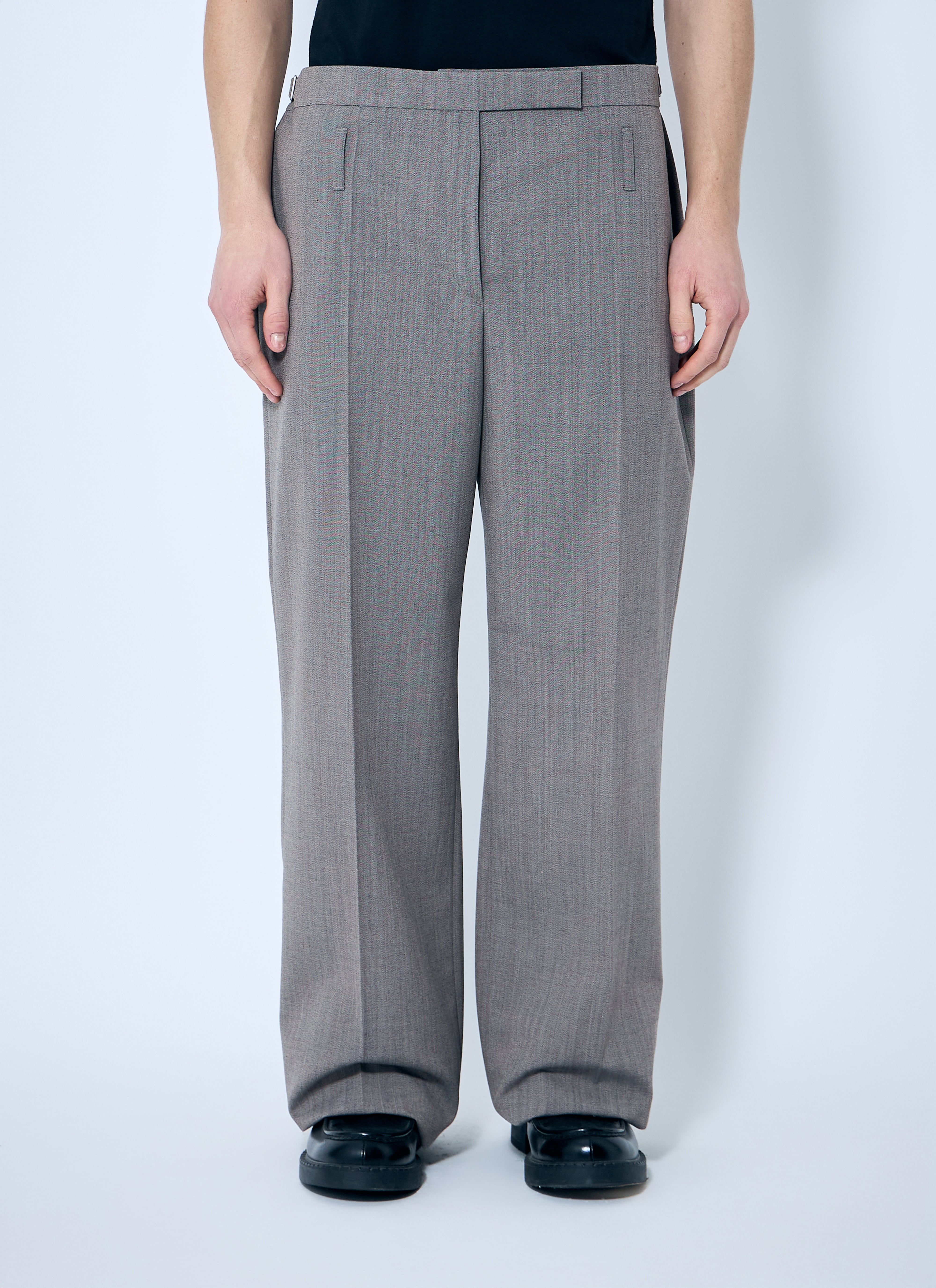 Prada Men Belted Tailored Wool-Blend Pants