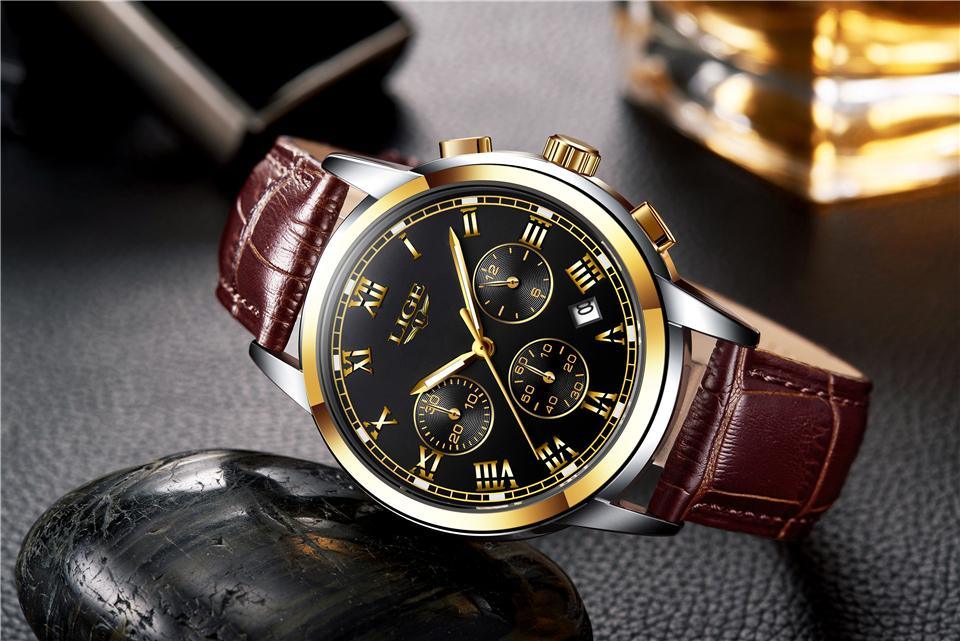Men's Elegant Watch With Chronometers And Leather Belts Business Style Perfect Gift Excellent Look