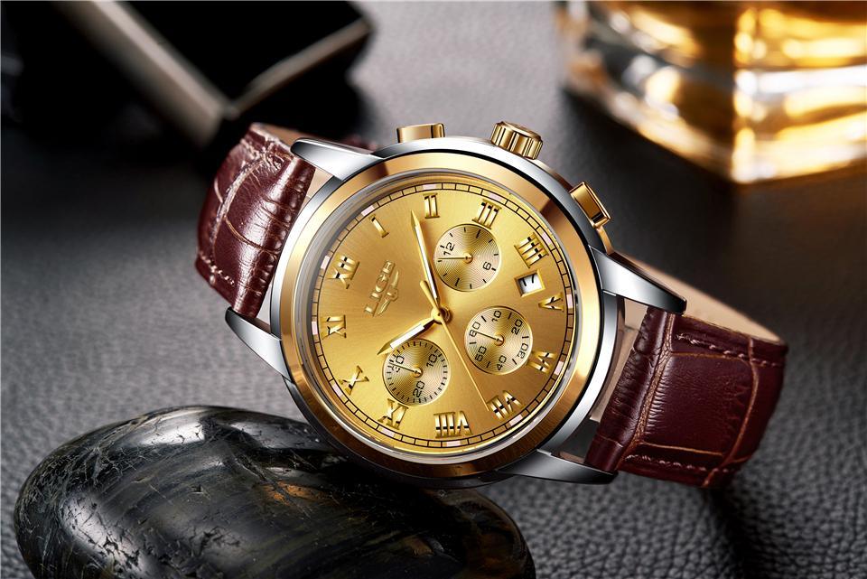 Men's Elegant Watch With Chronometers And Leather Belts Business Style Perfect Gift Excellent Look