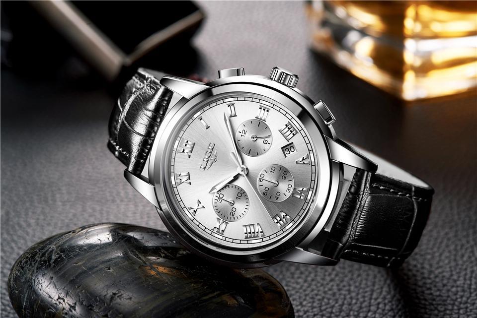 Men's Elegant Watch With Chronometers And Leather Belts Business Style Perfect Gift Excellent Look