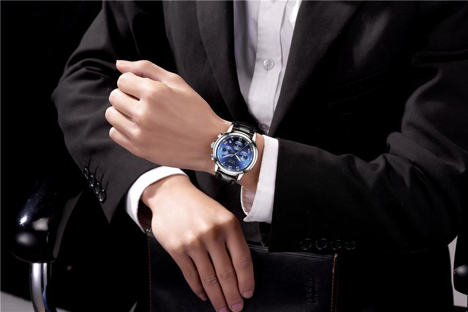 Men's Elegant Watch With Chronometers And Leather Belts Business Style Perfect Gift Excellent Look