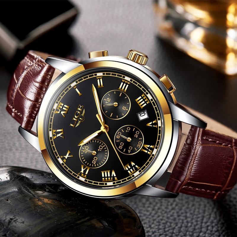 Men's Elegant Watch With Chronometers And Leather Belts Business Style Perfect Gift Excellent Look
