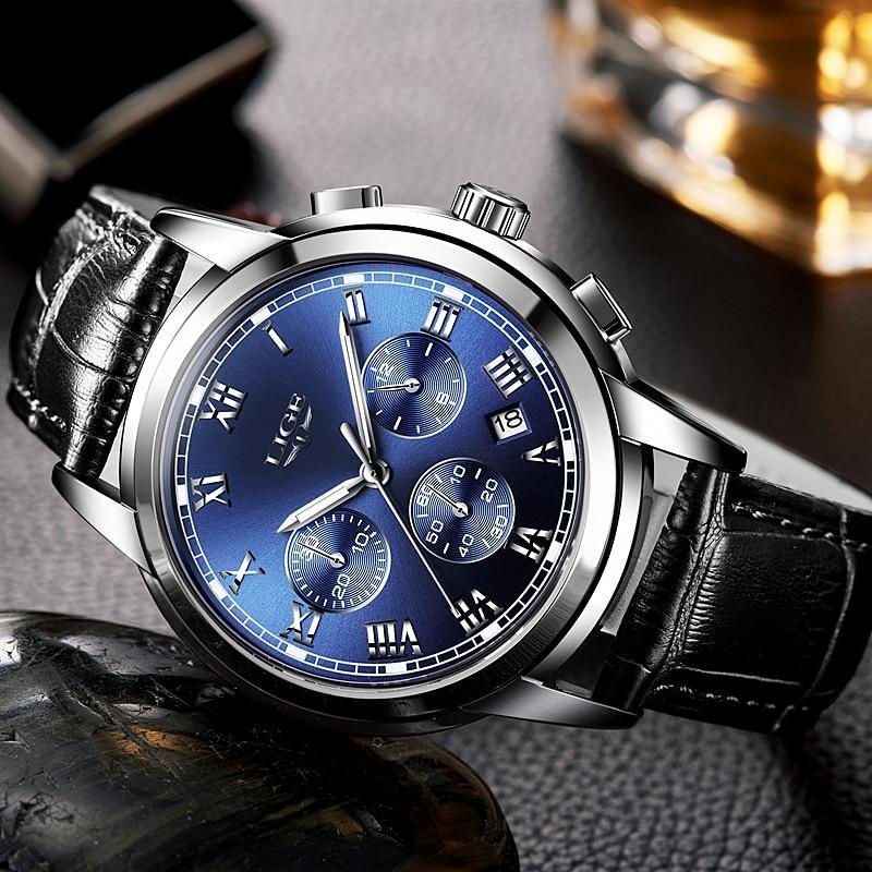 Men's Elegant Watch With Chronometers And Leather Belts Business Style Perfect Gift Excellent Look