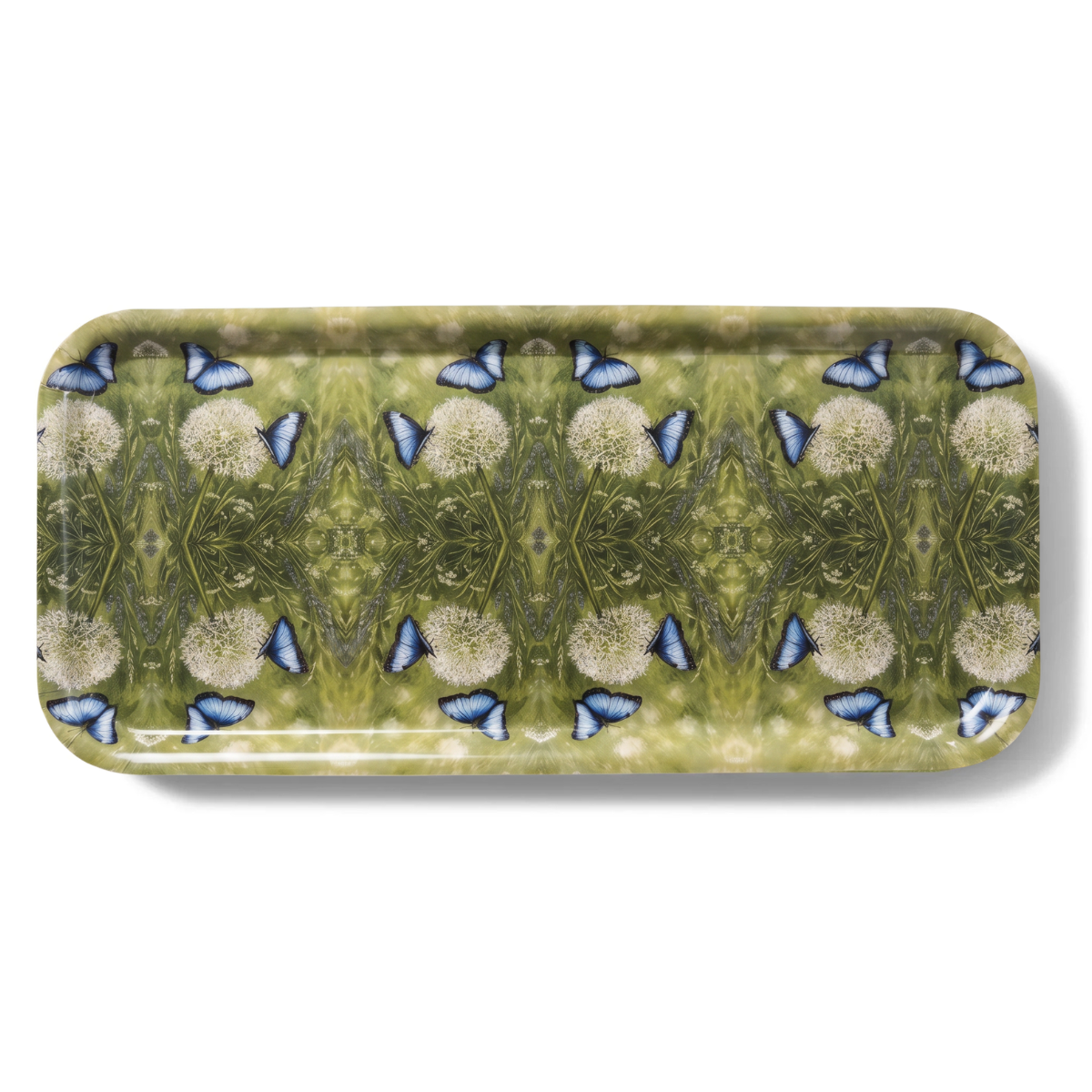 Azure Bloom Narrow Birchwood Small Decorative Tray