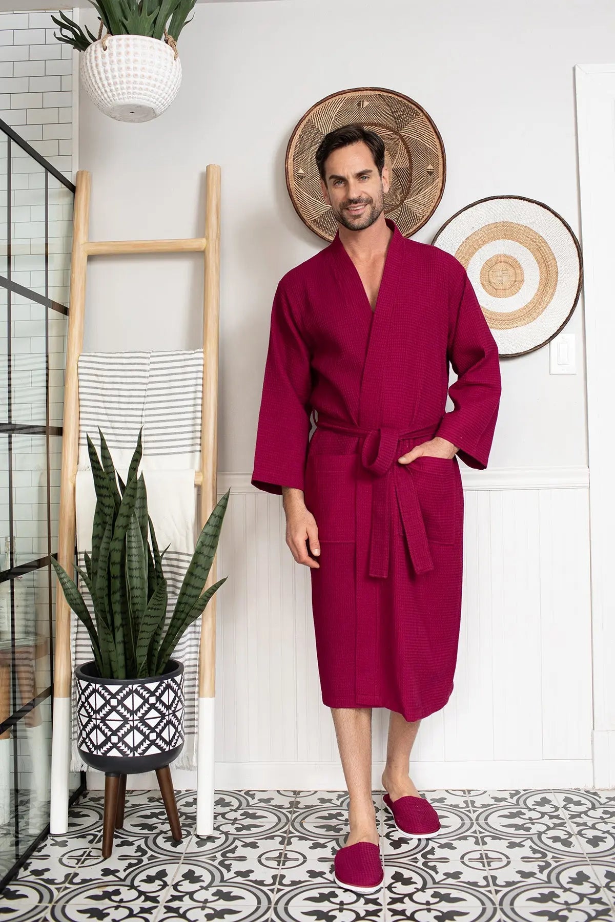 Waffle Spa Bathrobe for Men - Absorbent, Lightweight