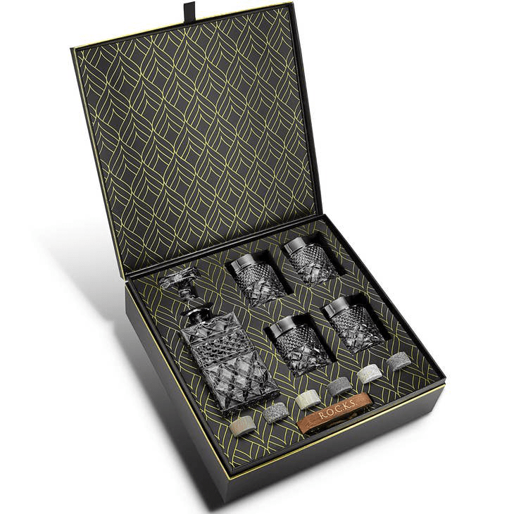 ROCKS - Whiskey Decanter w/ Glasses & Chilling Stones Gift Set - Overture Gifts
