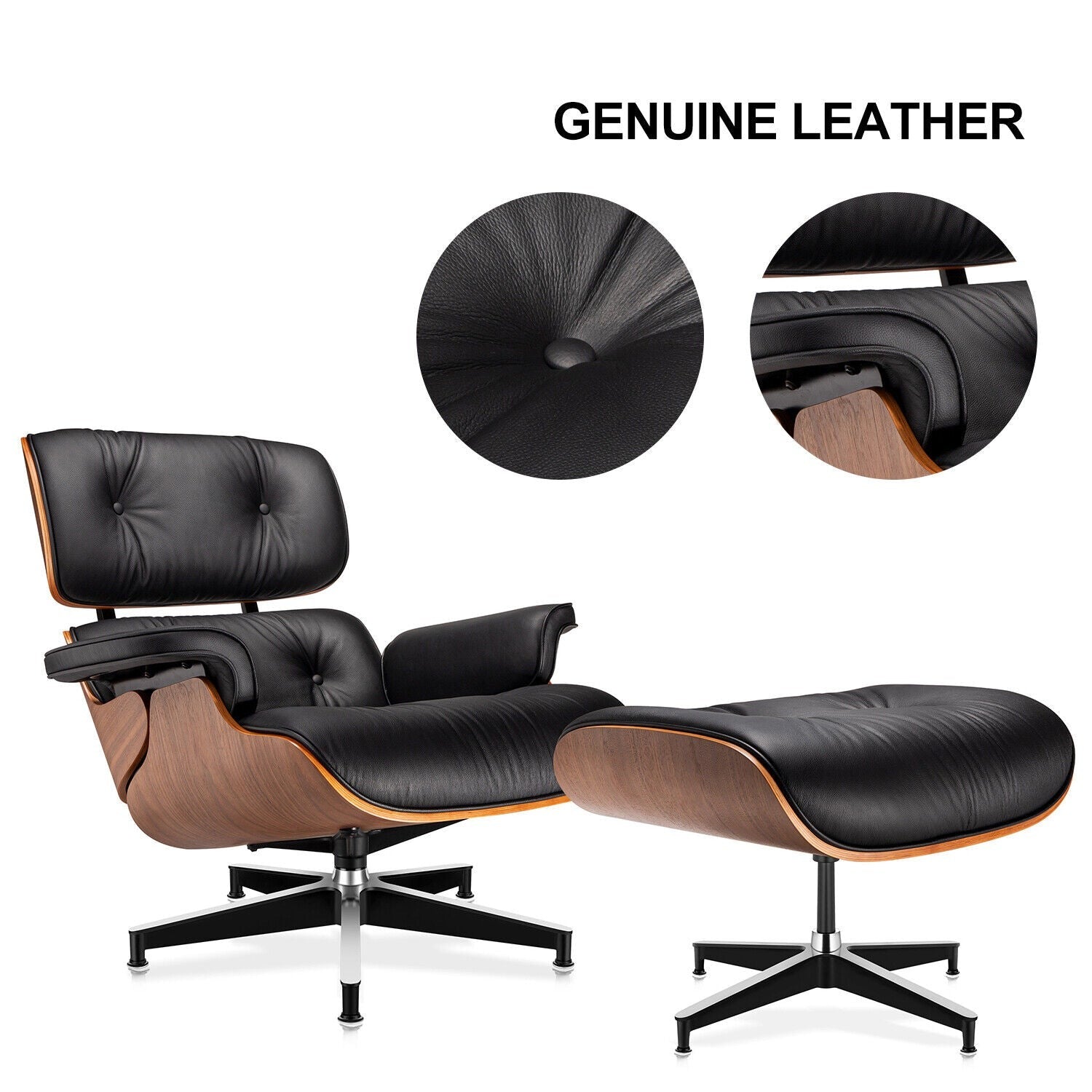 Classic Genuine Leather Lounge With Ottoman Leg Chair (Replica)