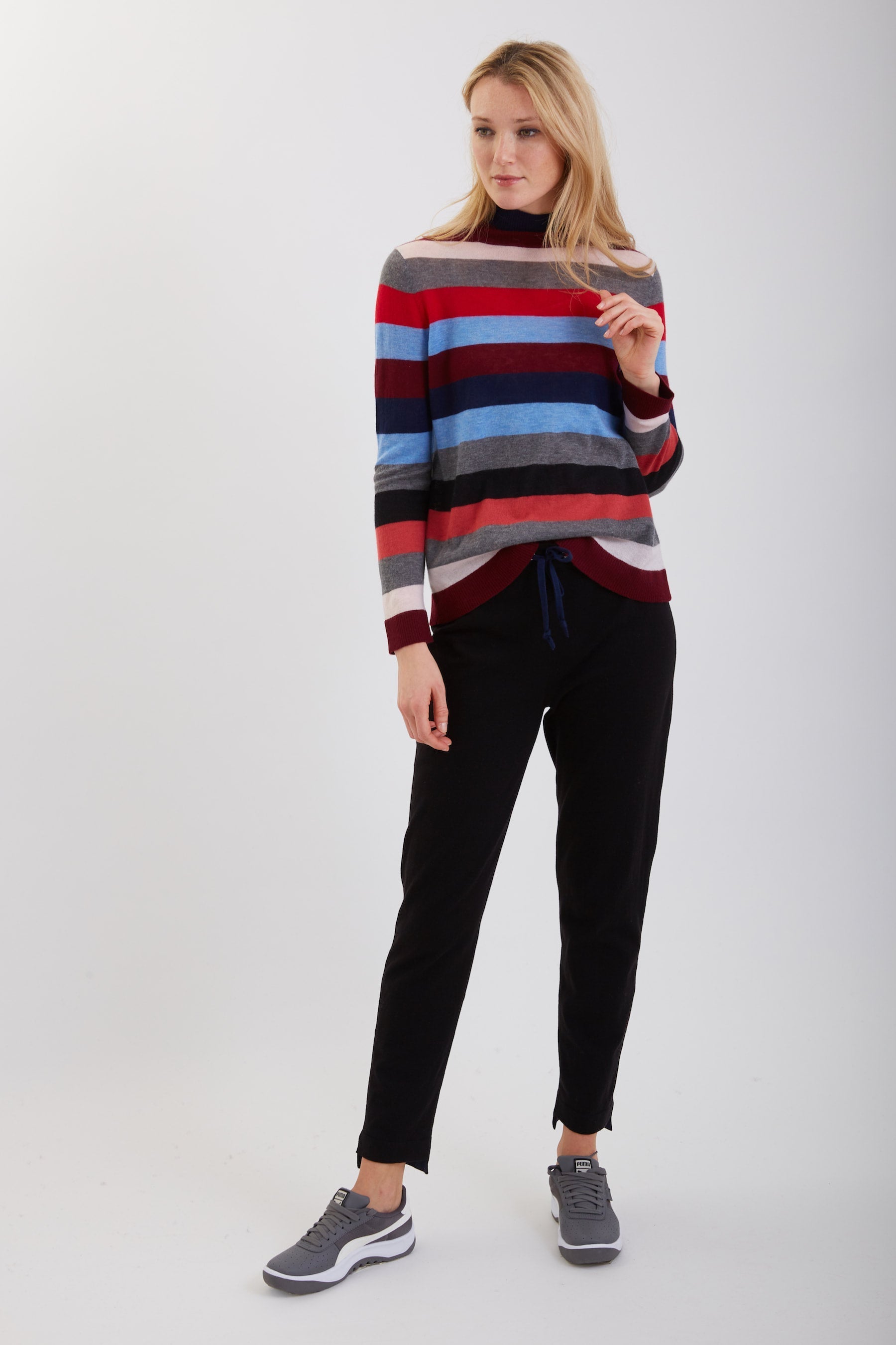 Cashmere Multi-colored Stripe Mock Neck #191702