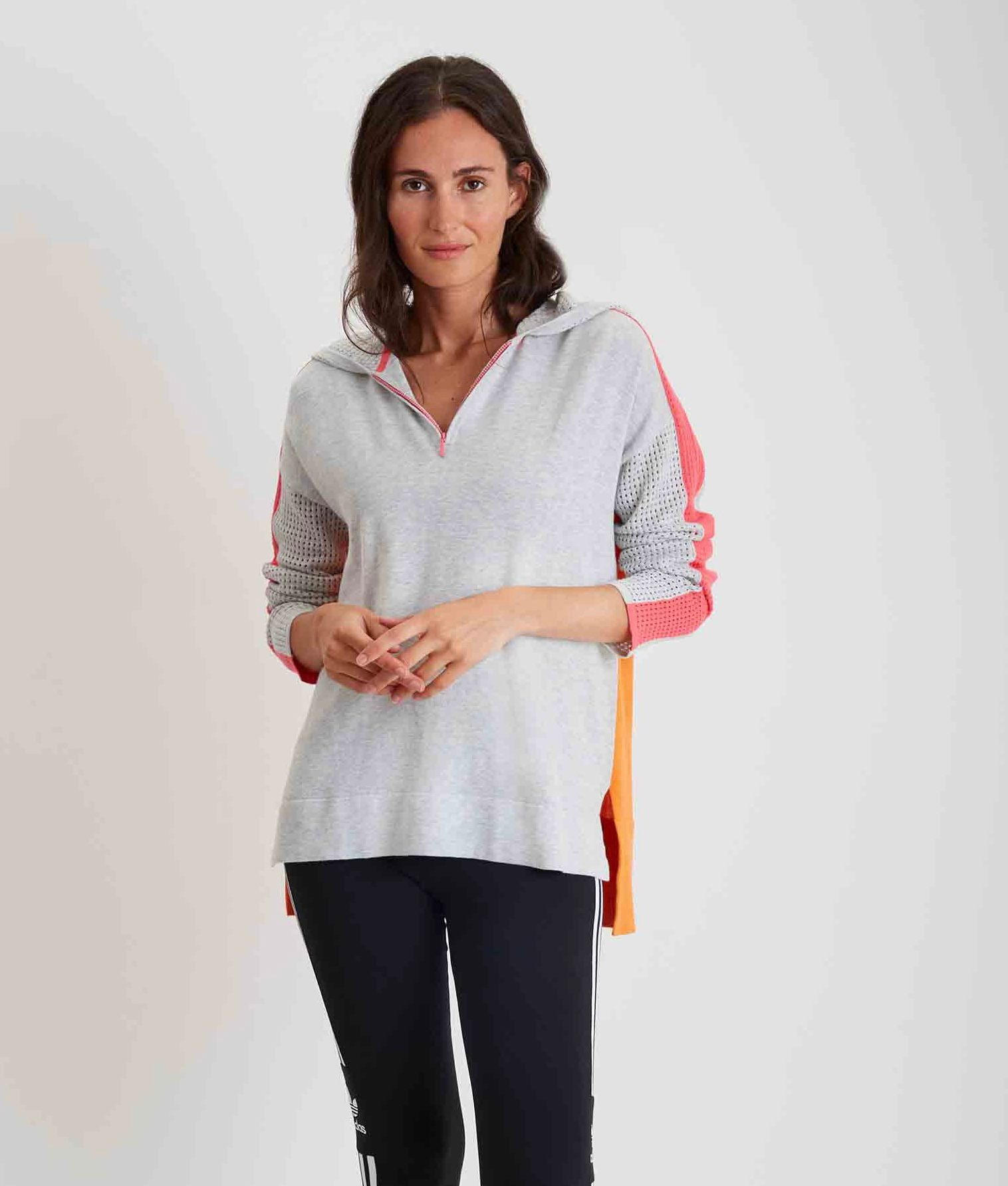 Mesh Hoodie with Exposed Zipper #204346
