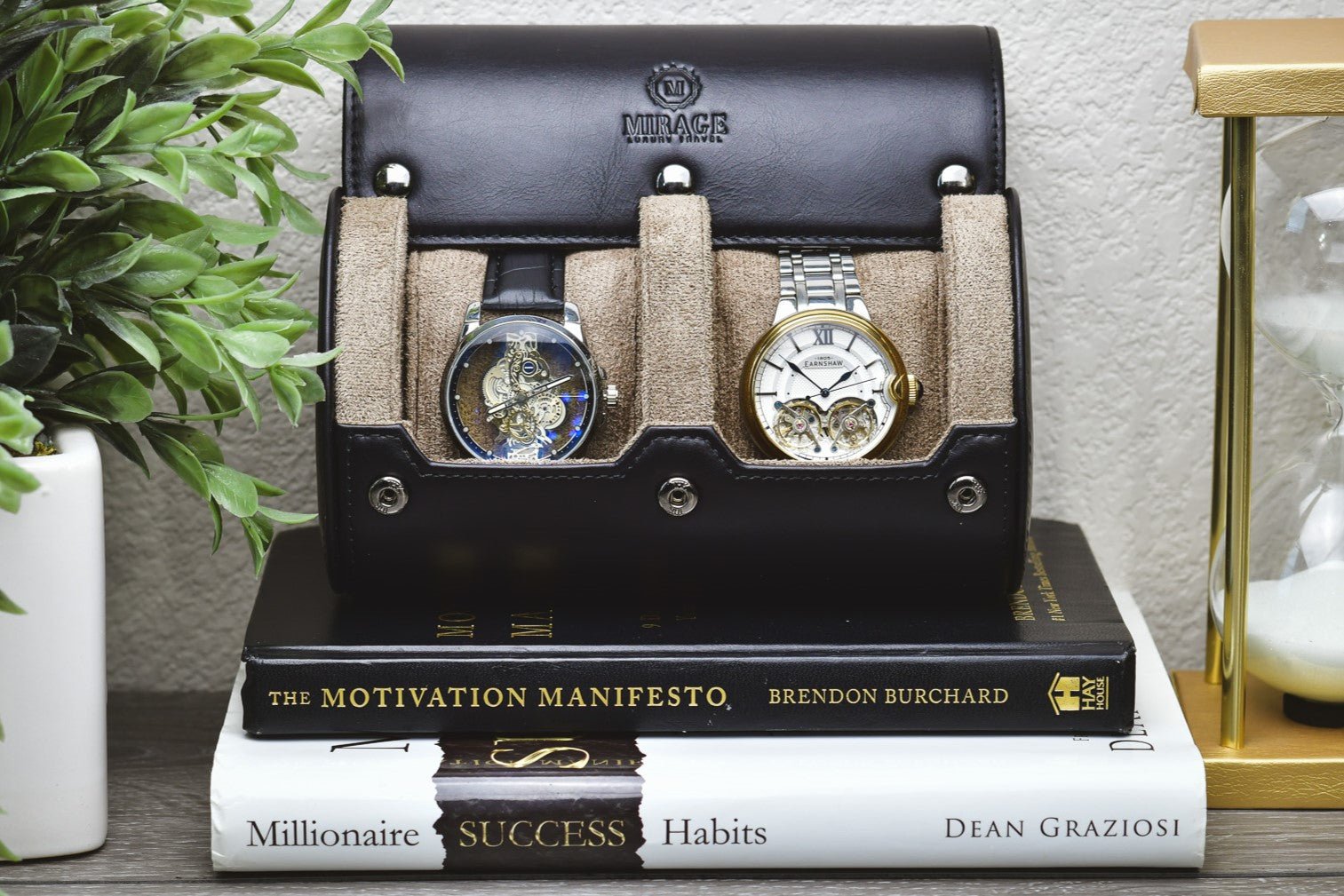 Sable Black Full Grain Cow Leather Watch Roll - 2 Watches - Overture Gifts