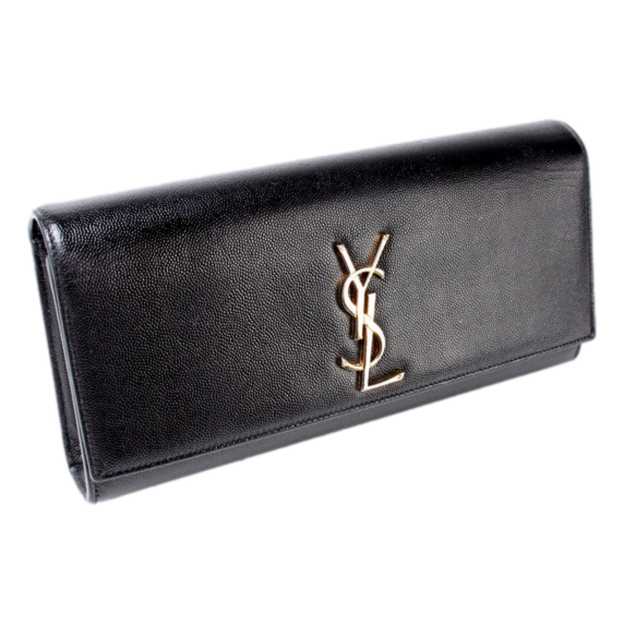 Saint Laurent Cassandre Black Leather Monogram Clutch