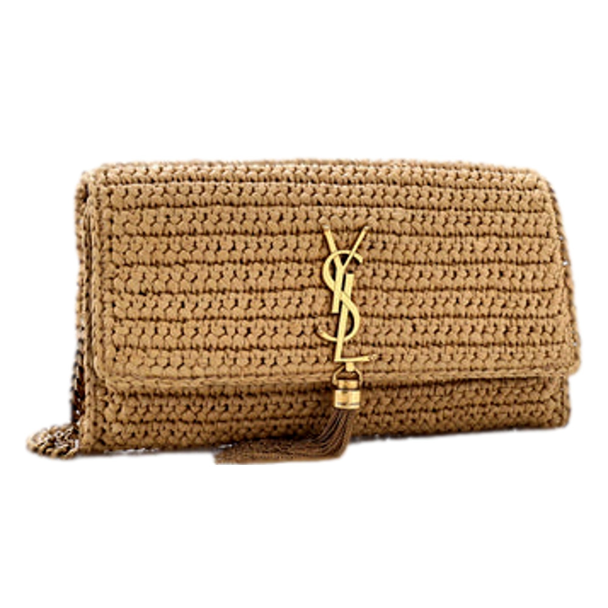 Saint Laurent Kate 99 Beige Raffia Crossbody Bag with Tassel