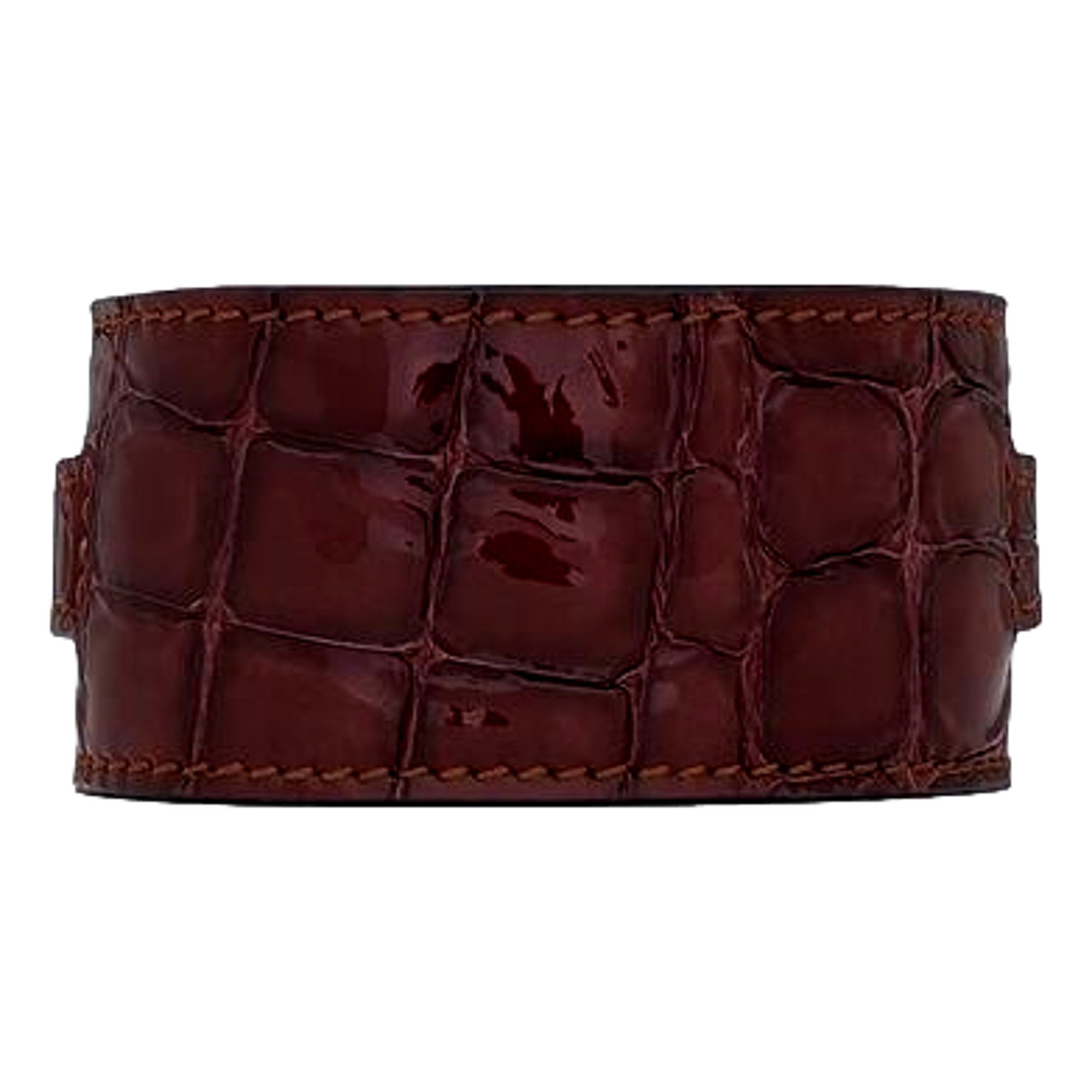 Saint Laurent Le Carre Red Croc Embossed Leather Double Wrap Bracelet Gold Square Clasp Small