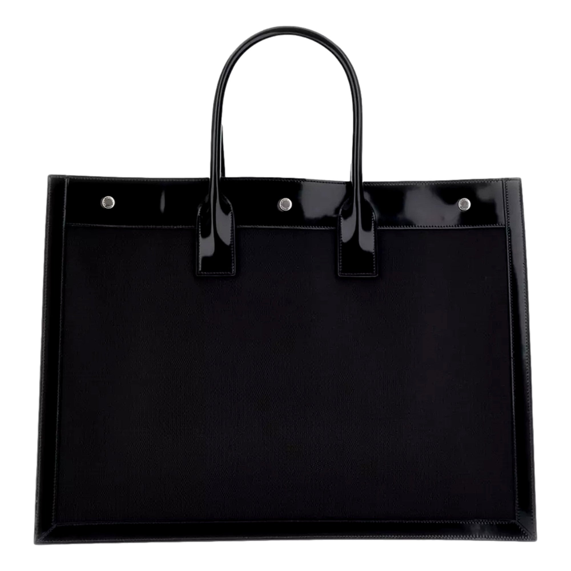 Saint Laurent Rive Gauche Large Tote Bag Black Nylon Leather Trim Silver Hardware