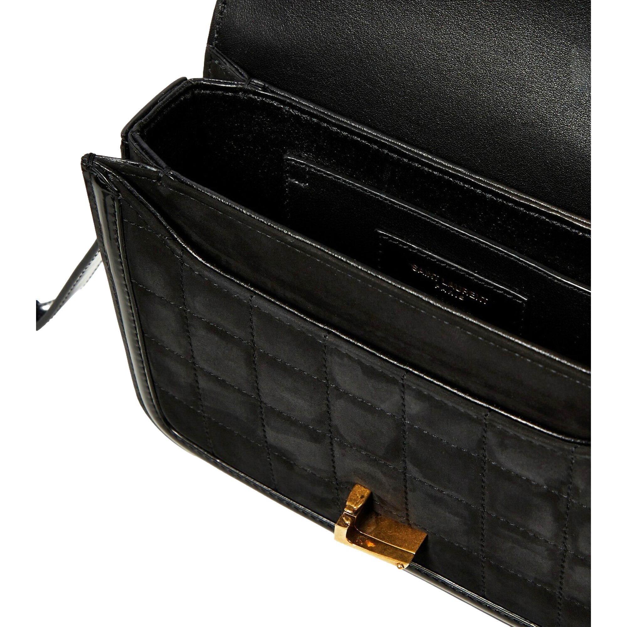 Saint Laurent Solferino Leather Black Quilted Suede Shoulder Bag