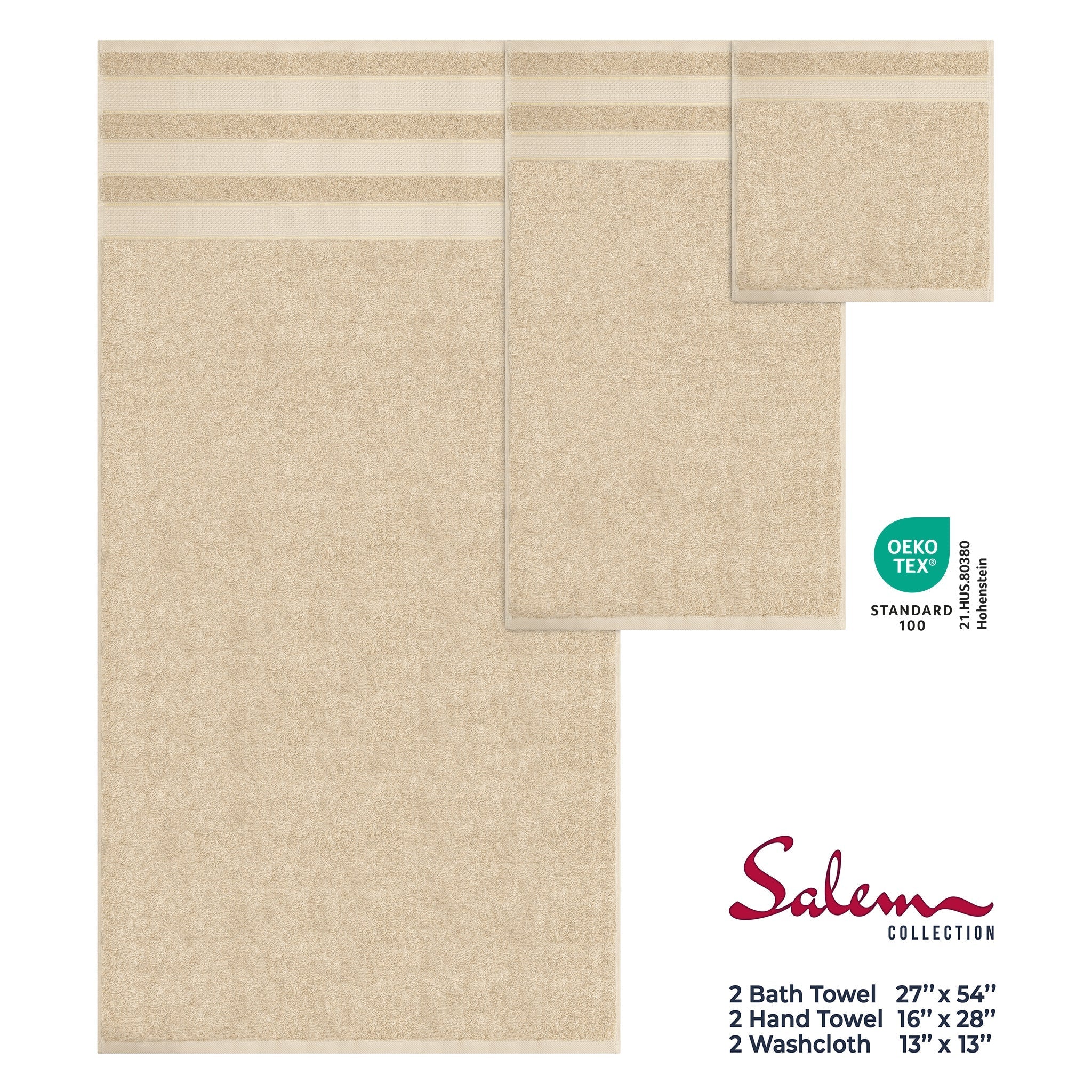 Salem 6 Piece 100% Cotton Luxury Bath Towel Set - Overture Gifts