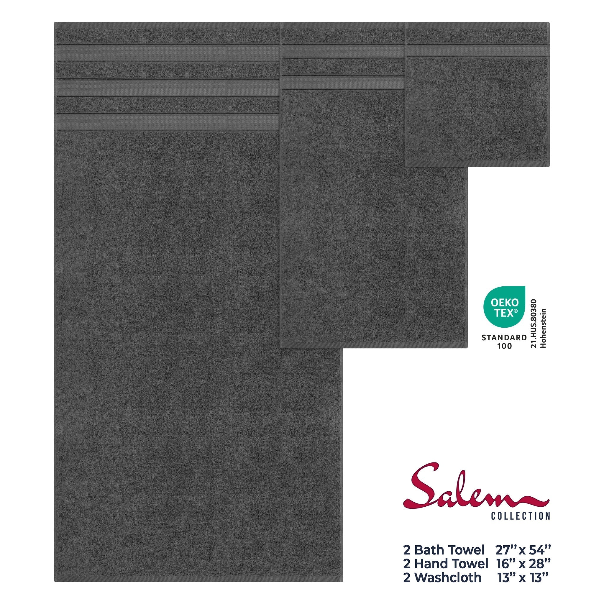 Salem 6 Piece 100% Cotton Luxury Bath Towel Set - Overture Gifts