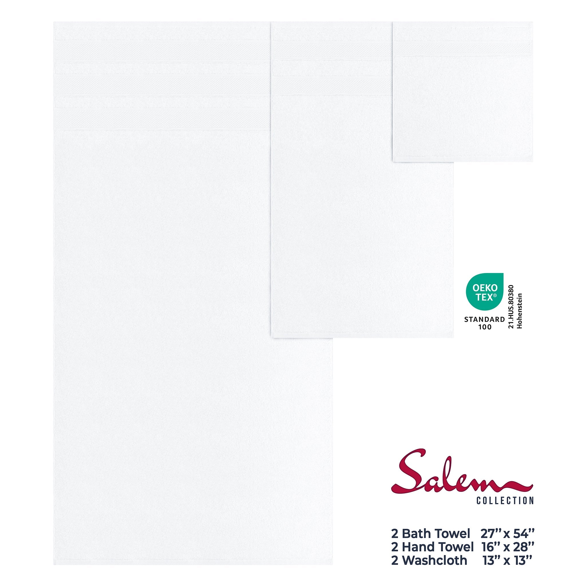 Salem 6 Piece 100% Cotton Luxury Bath Towel Set - Overture Gifts