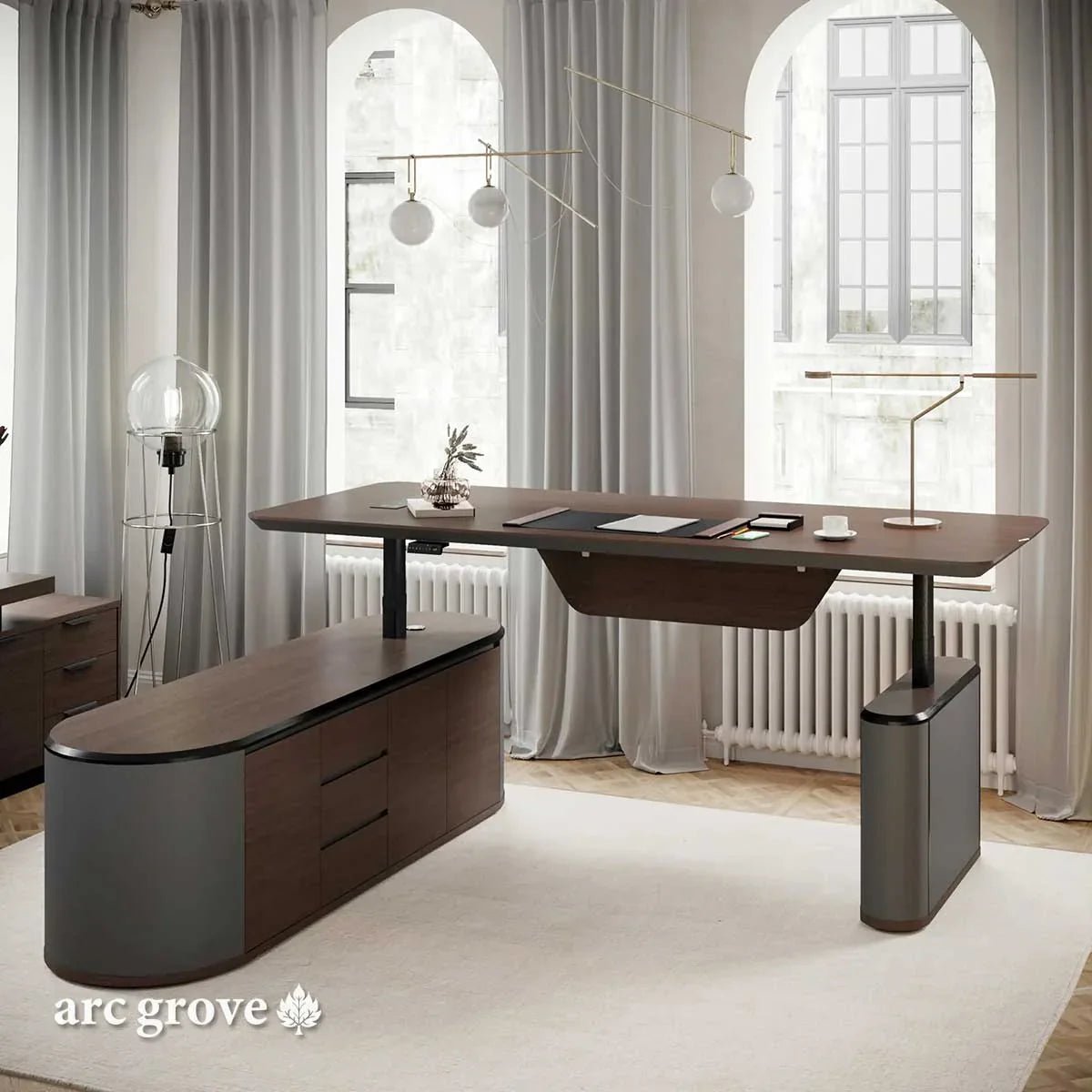 Sawyer · L-Shaped Executive Standing Desk, Adjustable Height - Overture Gifts