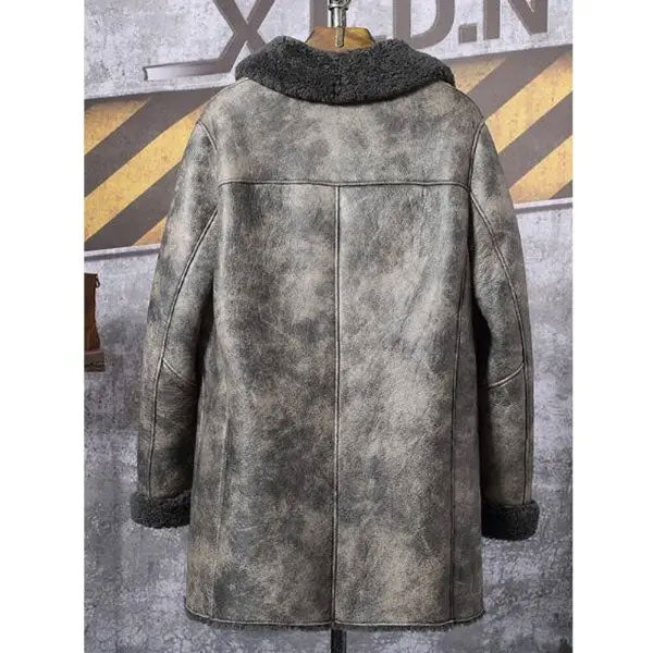 Men’s Hunting Leather Shearling Bomber Trench Coat