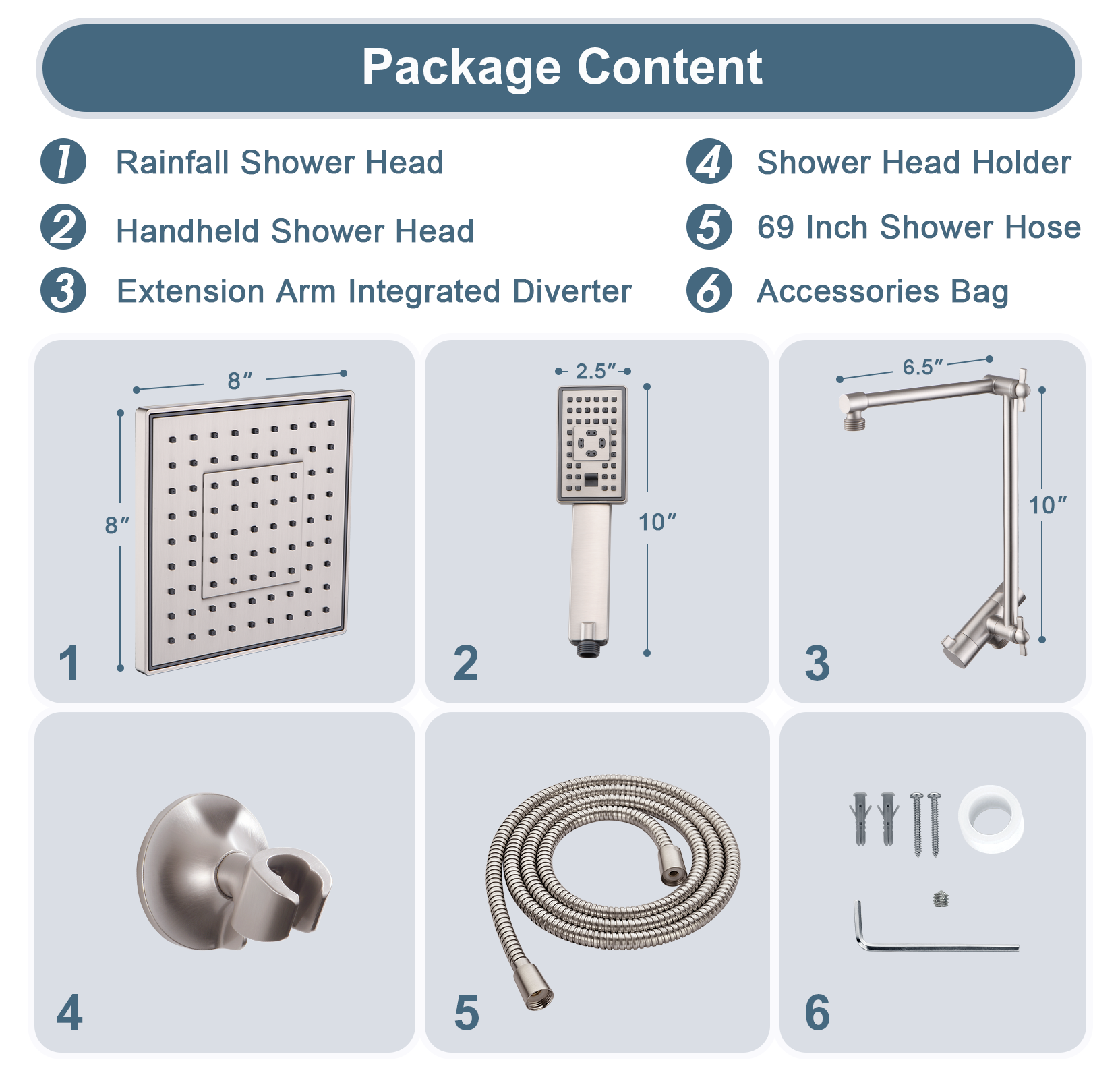 Dual Shower Head Combo with Extension Arm, 8 Inch Rainfall Shower Head with Handheld Shower head