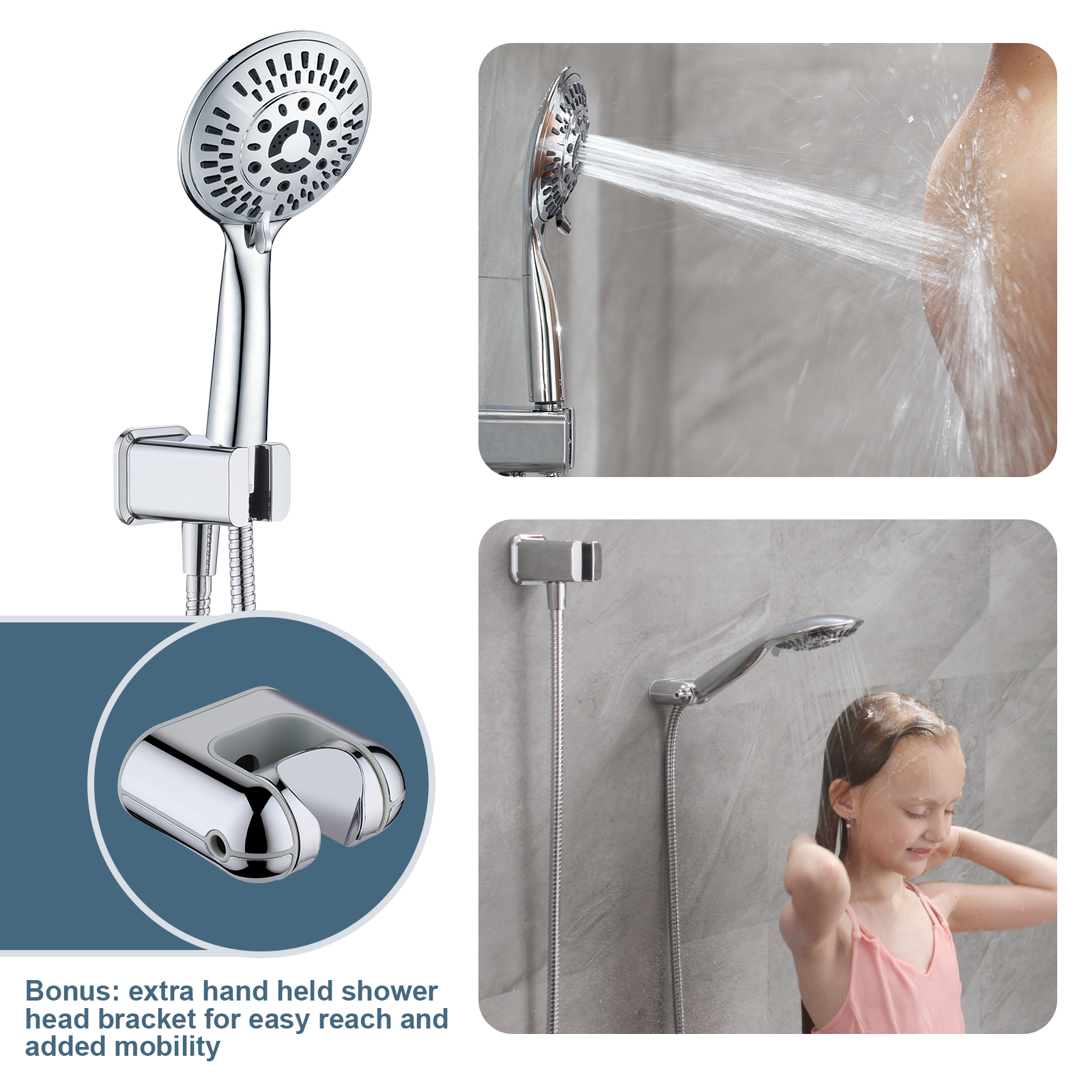Rain Shower Faucet Set with Handheld Shower Head, 13" High Rise Arm & Valve