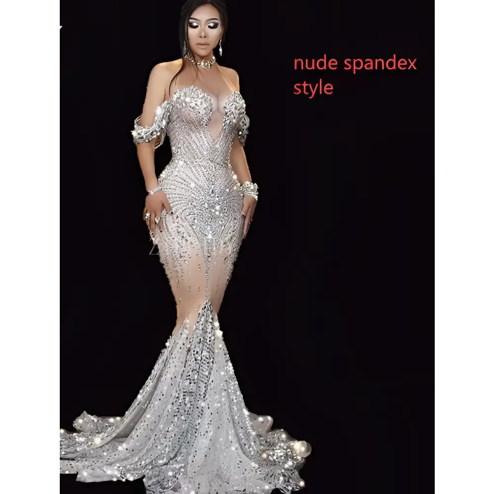 Silver Sequin Stage Nightclub DJ Female Singer Gown