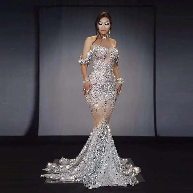 Silver Sequin Stage Nightclub DJ Female Singer Gown
