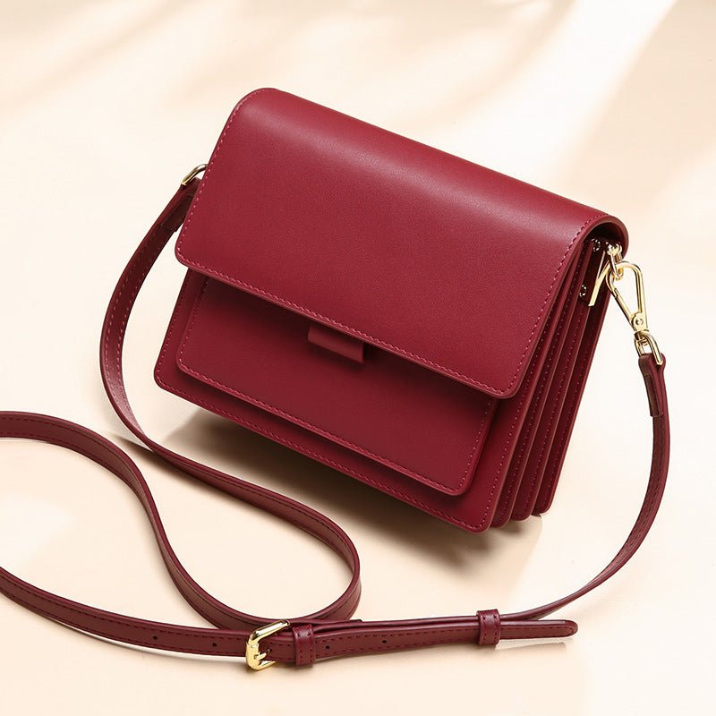 Small genuine leather handbags casual shoulder bag square shape crossbody - Overture Gifts