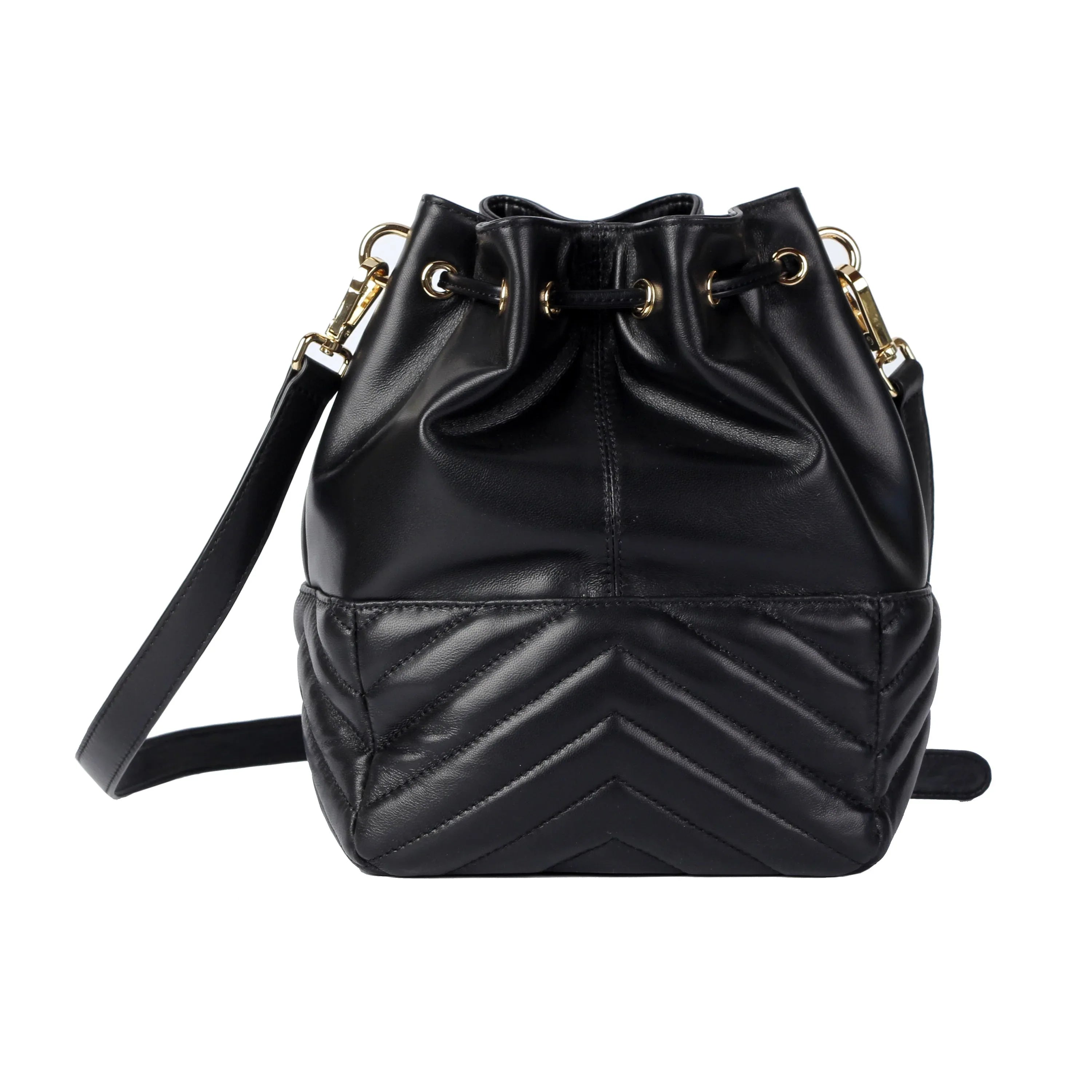 Premium New Zealand Lambskin Leather Drawstring Bucket Bag for Women