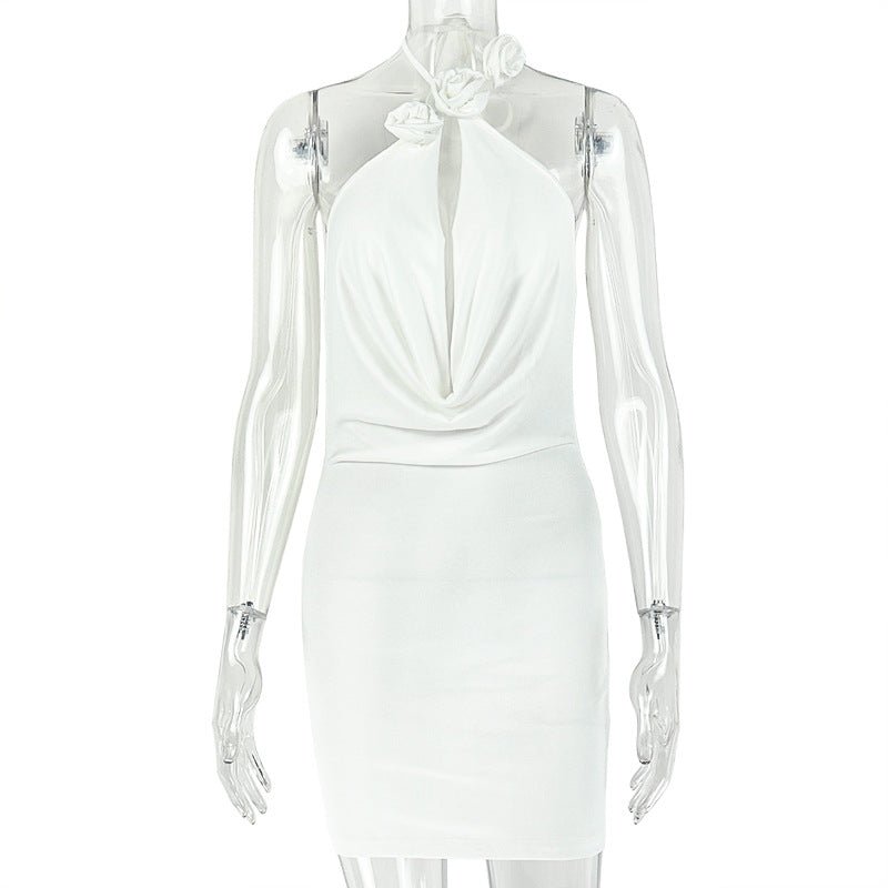 Solid Color Women Slim Fit Street Sleeveless Design Hip Dress Hanging Collar Short Sleeveless Dress - Overture Gifts