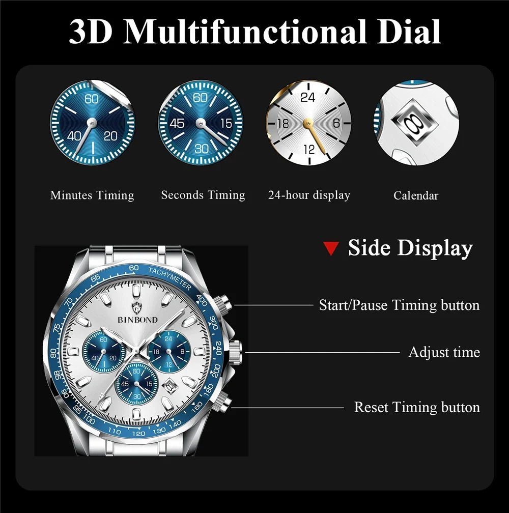 Sports New Men Chornograph Watch For Man Luxury Brand Fashion Quartz Wristwatches Gifts Mens Watches Automatic Digital Clock - Overture Gifts
