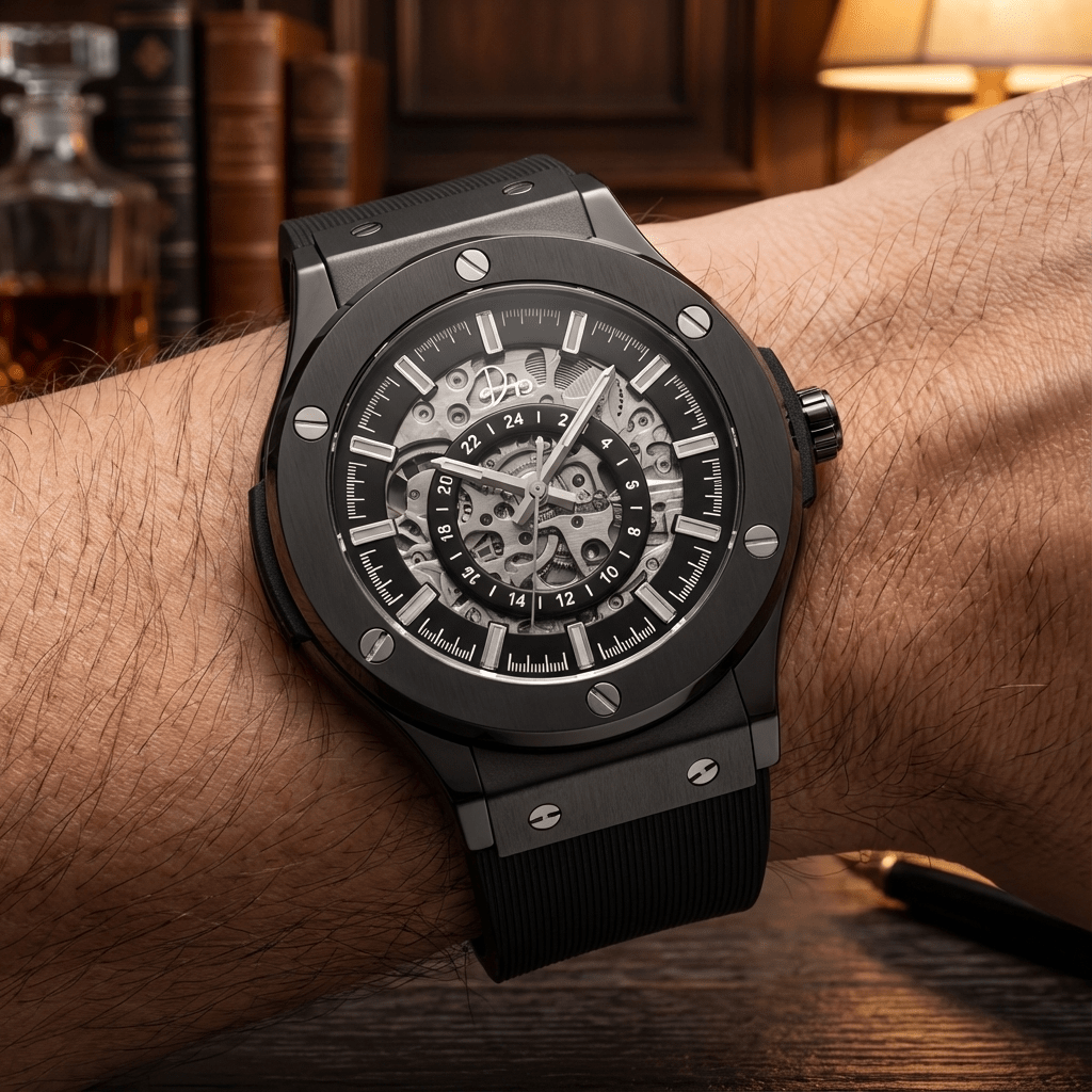 Stainless Steel Skeleton Watch - The 199 Gunmetal by Dapper Watches - Overture Gifts