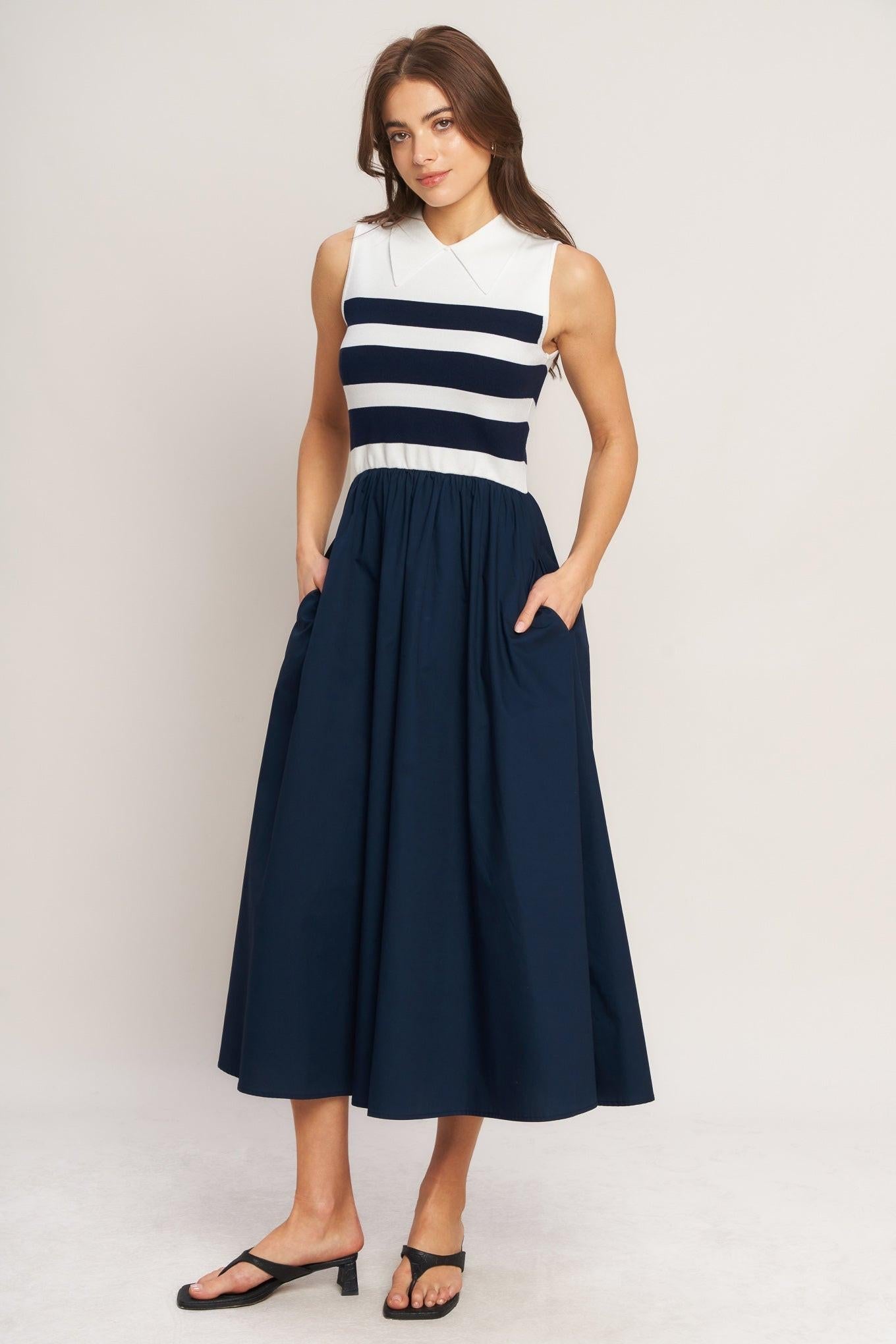 STRIPE ELEGANCE SWEATER WOVEN MIDI DRESS - Overture Gifts