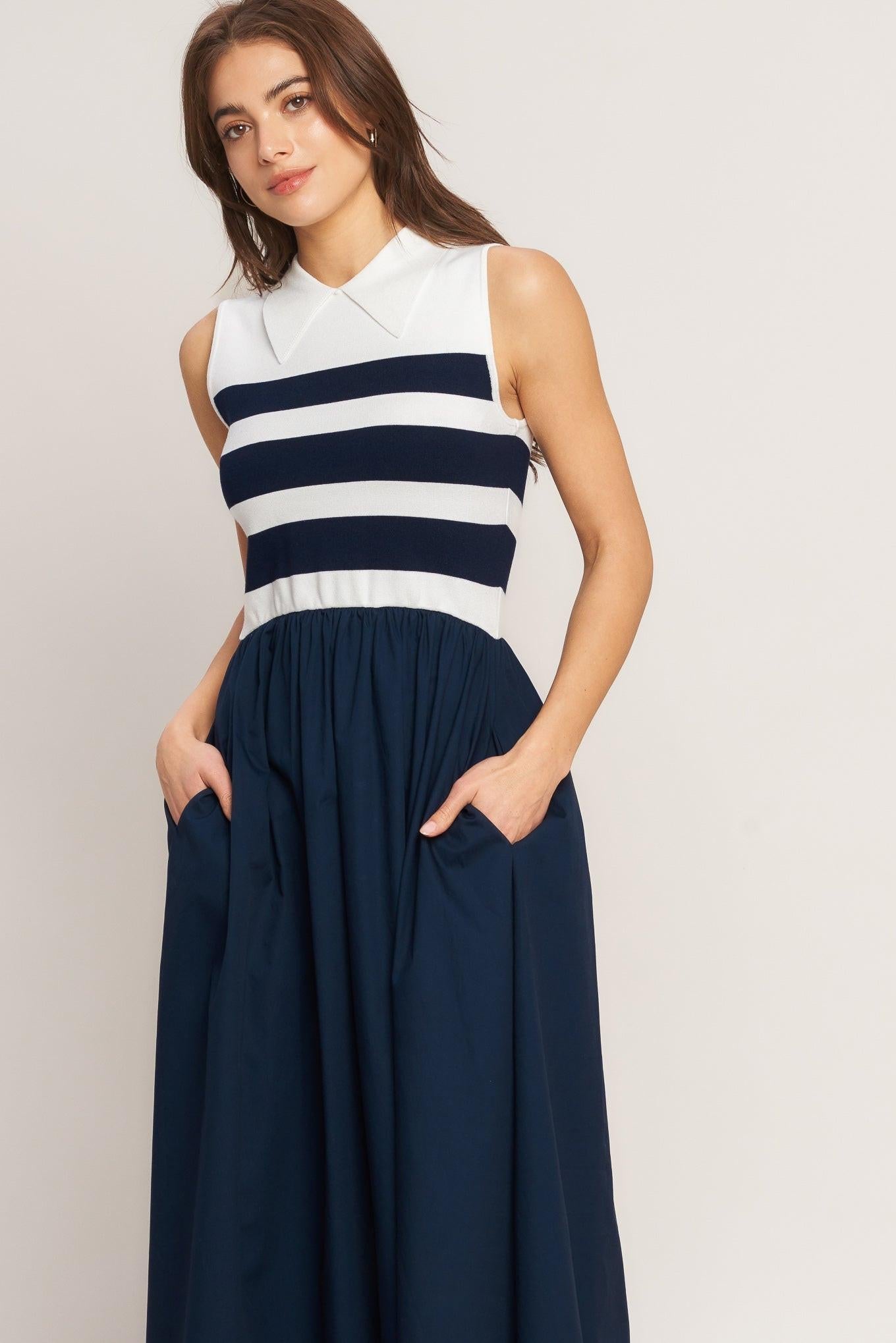 STRIPE ELEGANCE SWEATER WOVEN MIDI DRESS - Overture Gifts