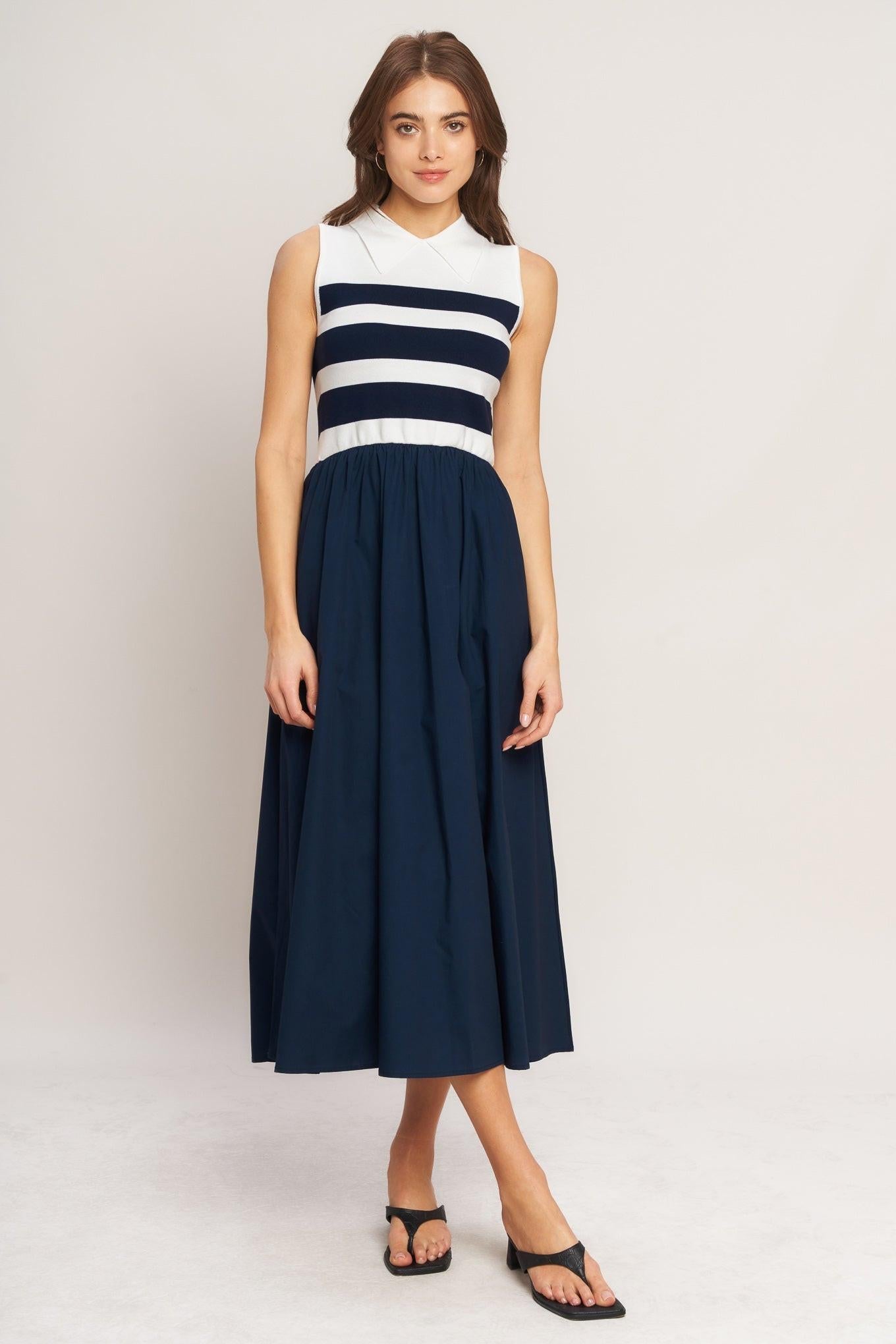 STRIPE ELEGANCE SWEATER WOVEN MIDI DRESS - Overture Gifts