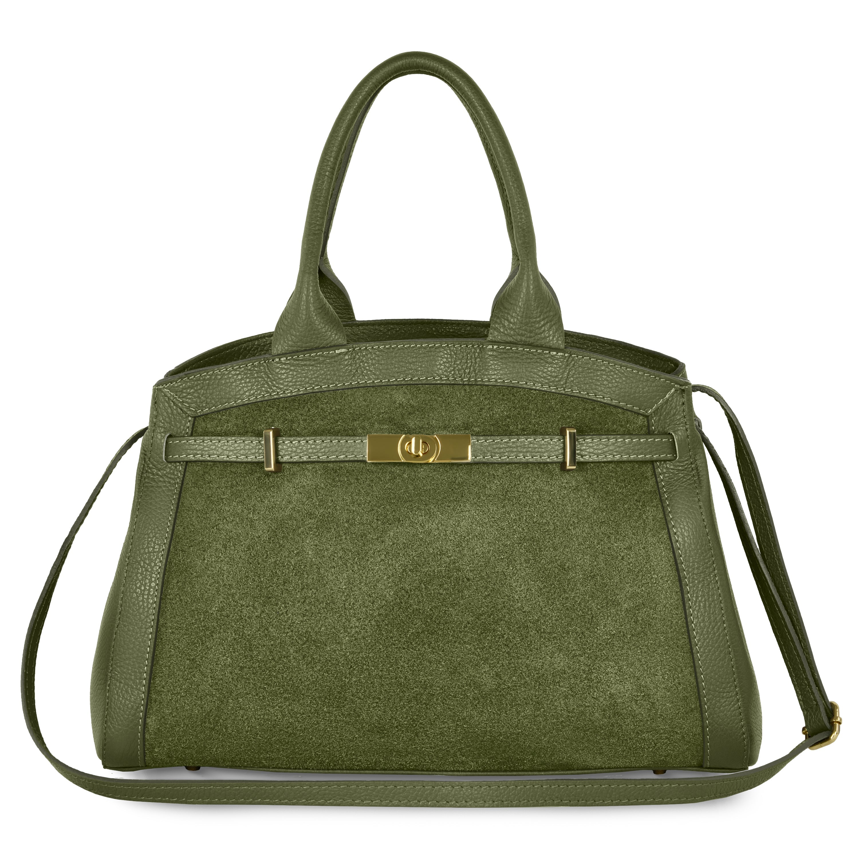 Italian Genuine Suede & Full-Grain Leather Top-Handle Bag | Forlì