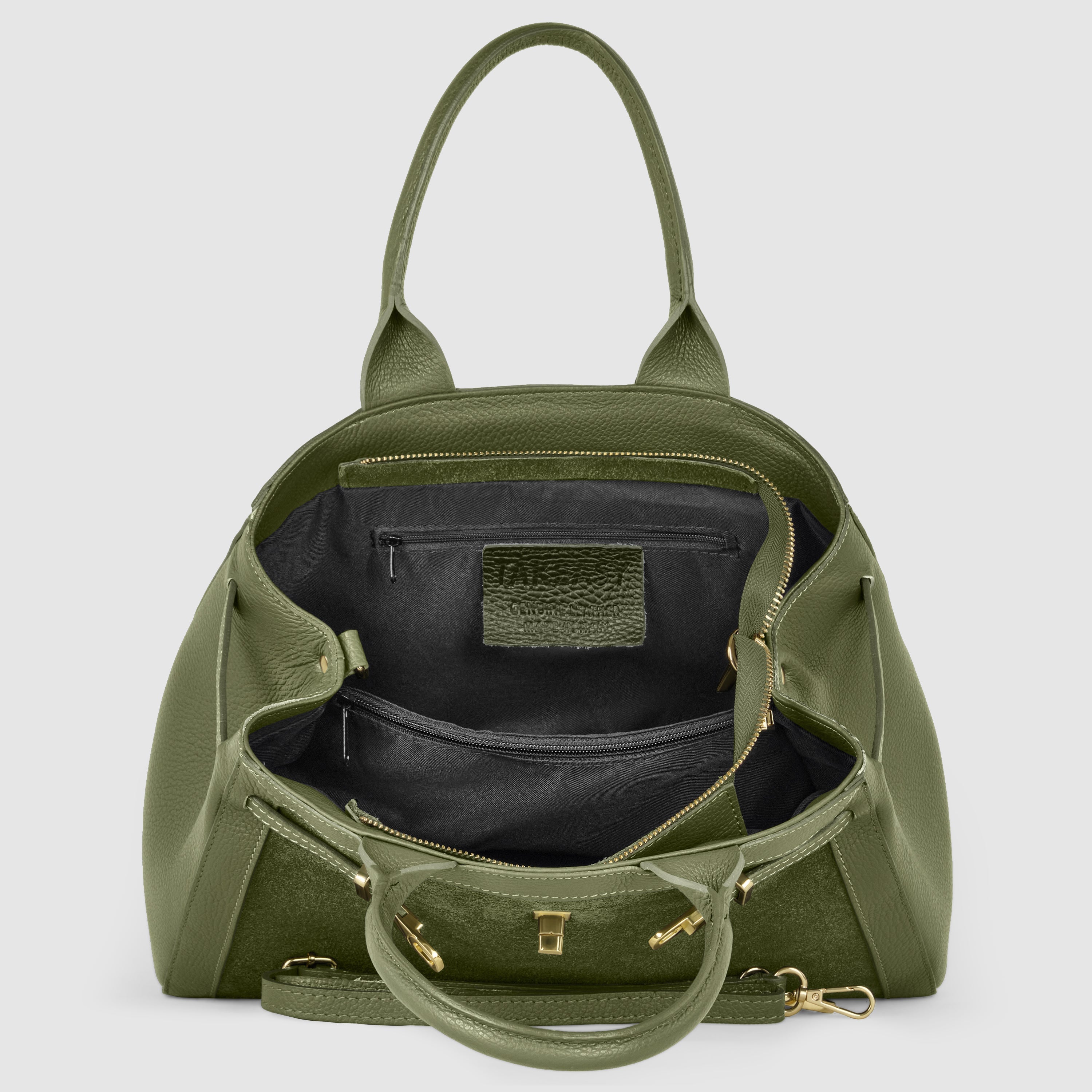 Italian Genuine Suede & Full-Grain Leather Top-Handle Bag | Forlì