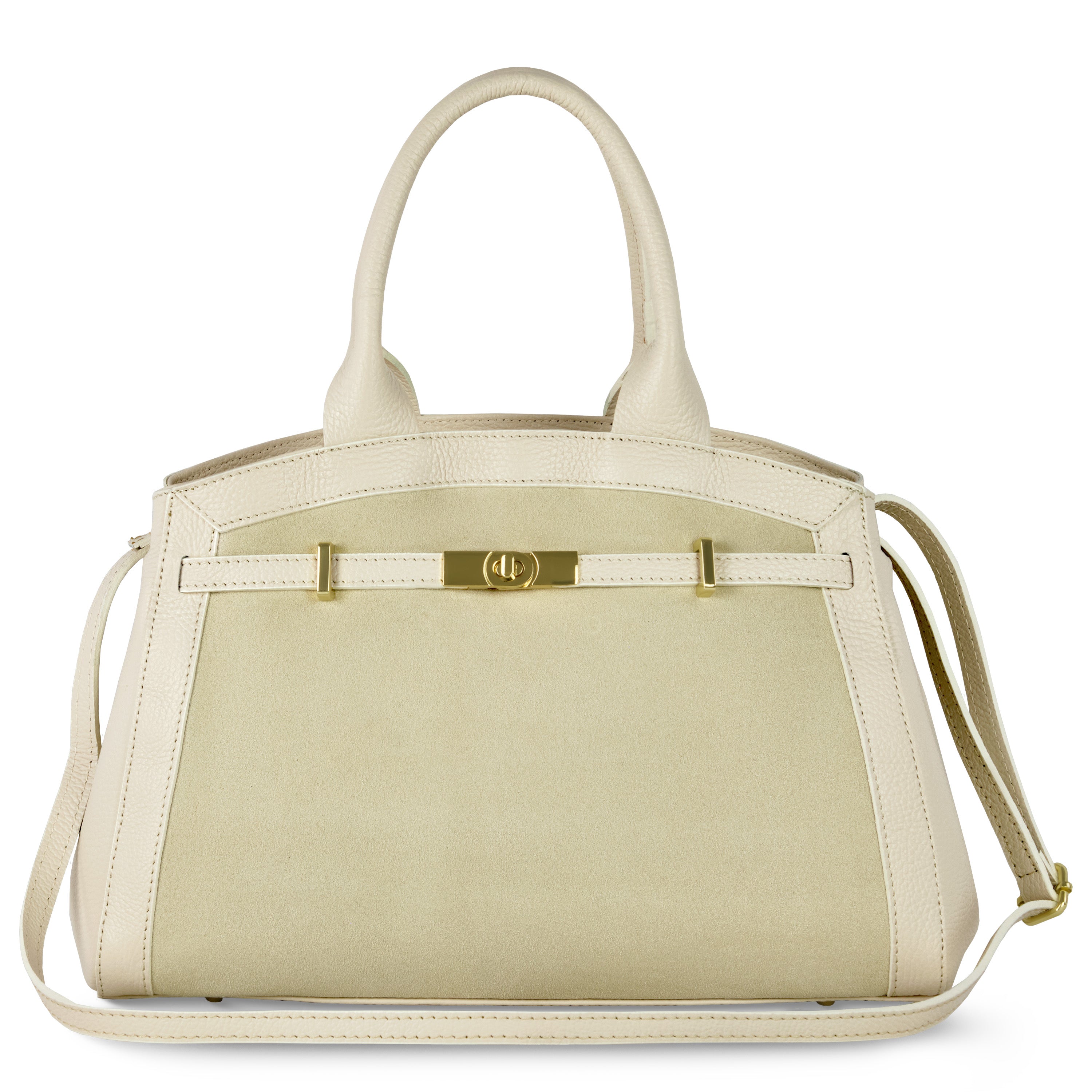 Italian Genuine Suede & Full-Grain Leather Top-Handle Bag | Forlì