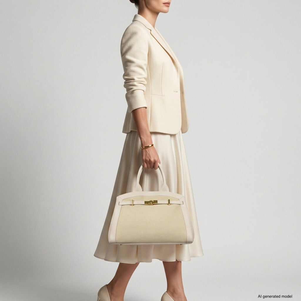 Italian Genuine Suede & Full-Grain Leather Top-Handle Bag | Forlì