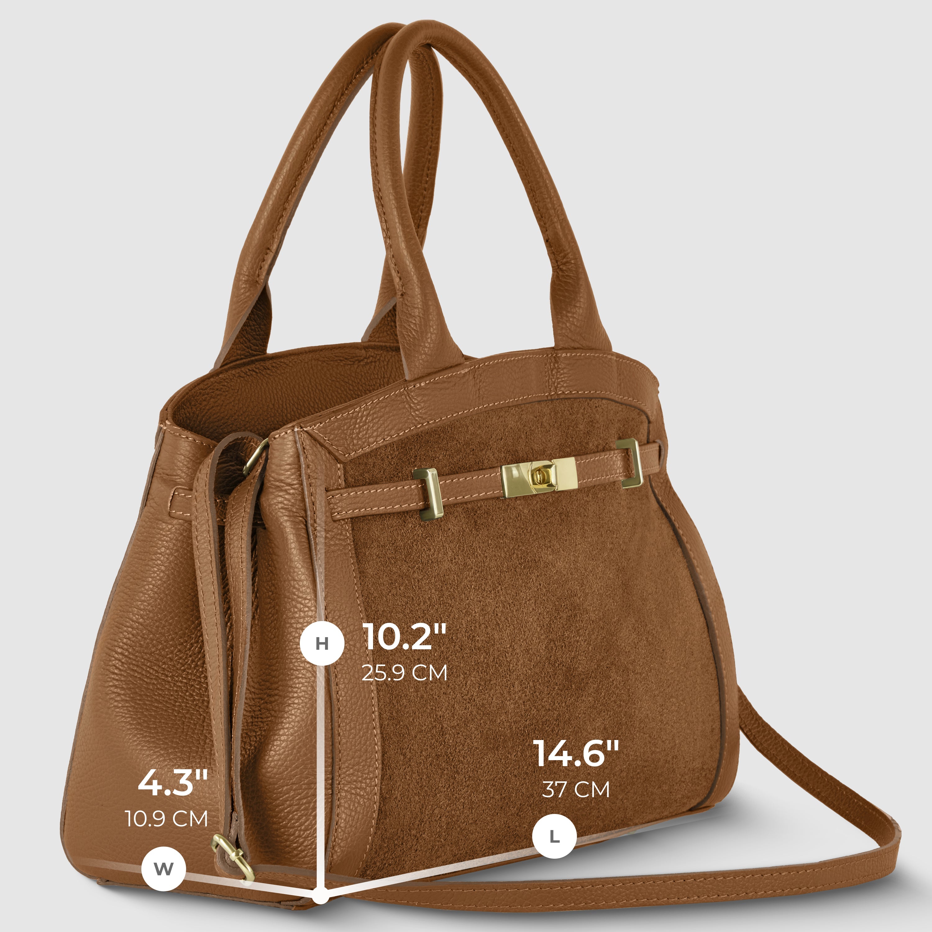 Italian Genuine Suede & Full-Grain Leather Top-Handle Bag | Forlì