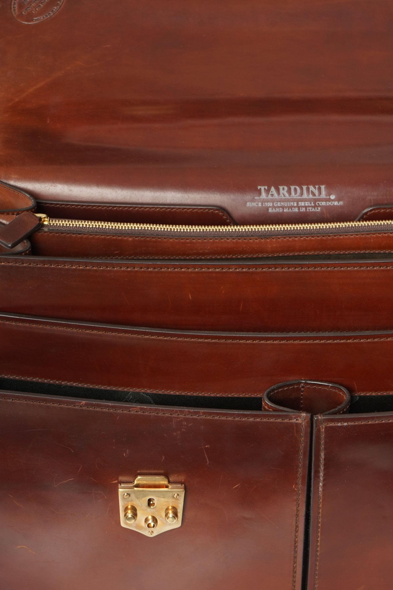 Tardini Double-Gusset Shell Cordovan Business Briefcase - Overture Gifts