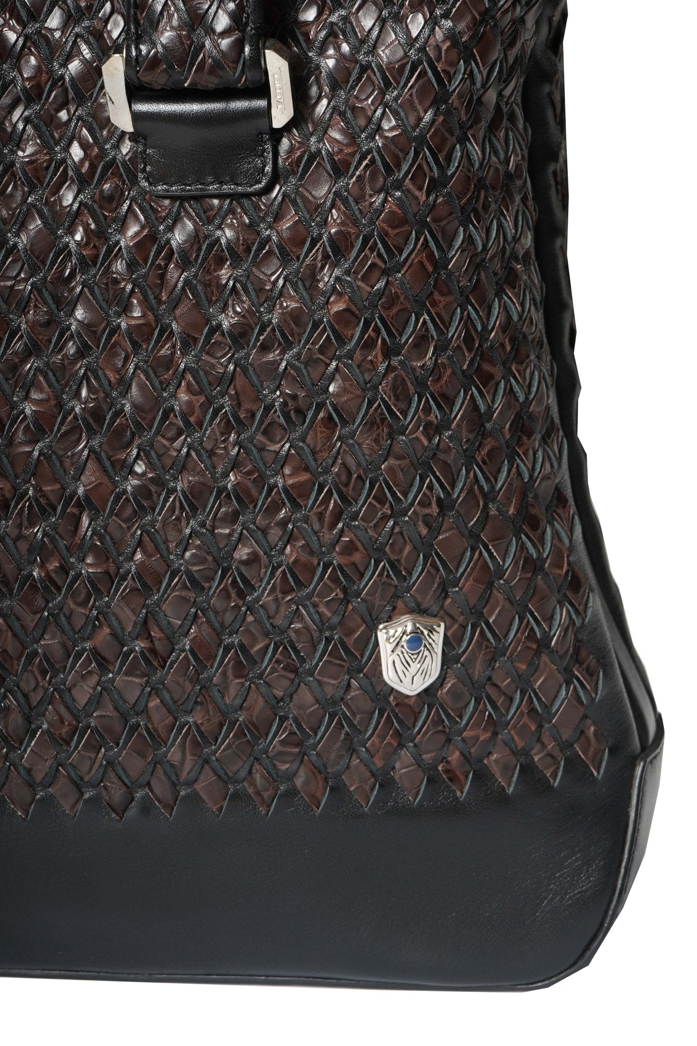 Tardini Woven Full-Grain Calfskin-Aligator Leather Vertical Briefcase Tote - Overture Gifts