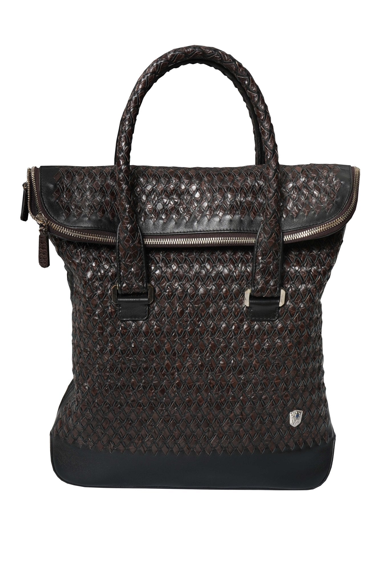 Tardini Woven Full-Grain Calfskin-Aligator Leather Vertical Briefcase Tote - Overture Gifts